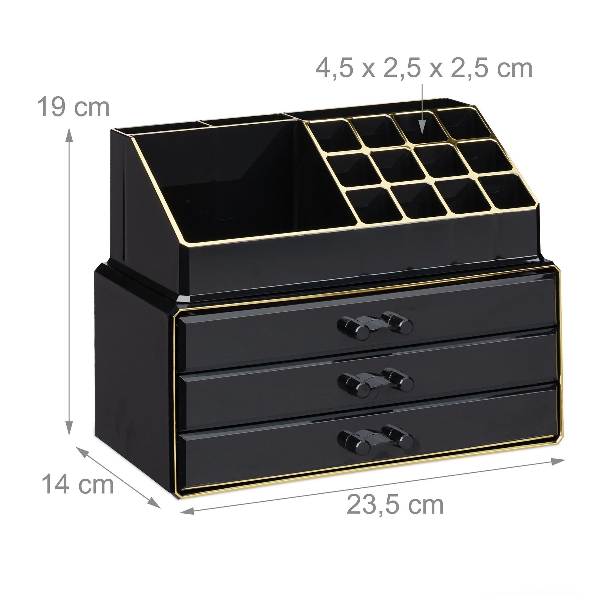 Make Up Organizer mit 3 Schubladen Gold-Schwarz von Relaxdays