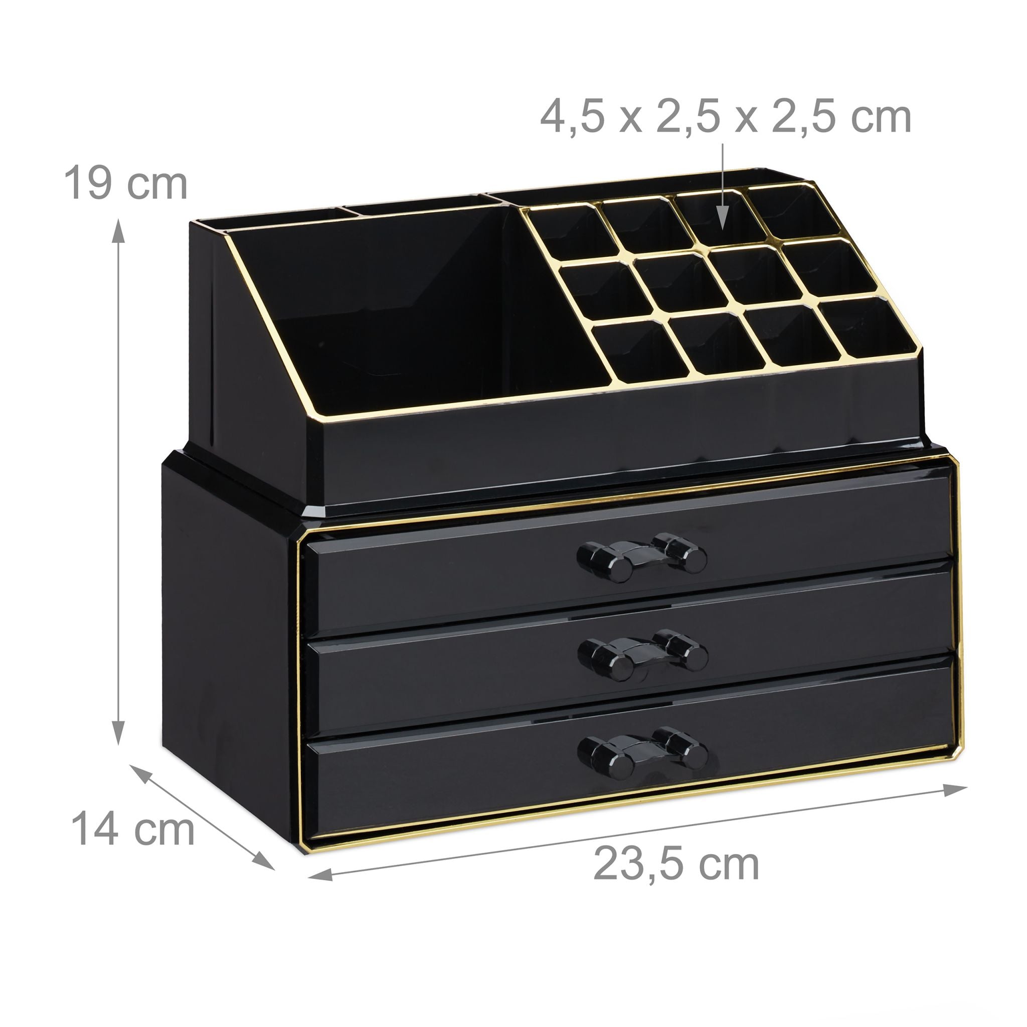 Make Up Organizer mit 3 Schubladen Gold-Schwarz von Relaxdays