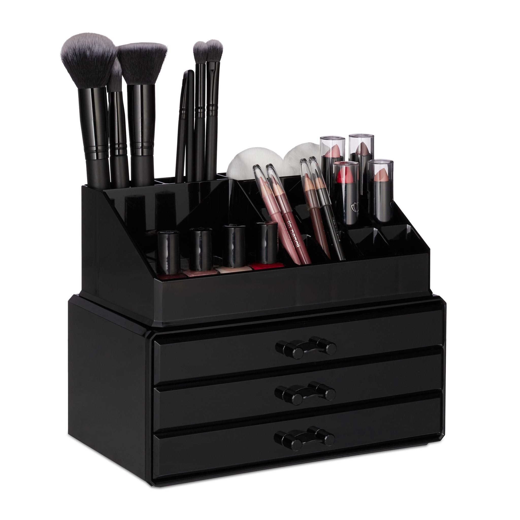 Make Up Organizer mit 3 Schubladen Schwarz von Relaxdays