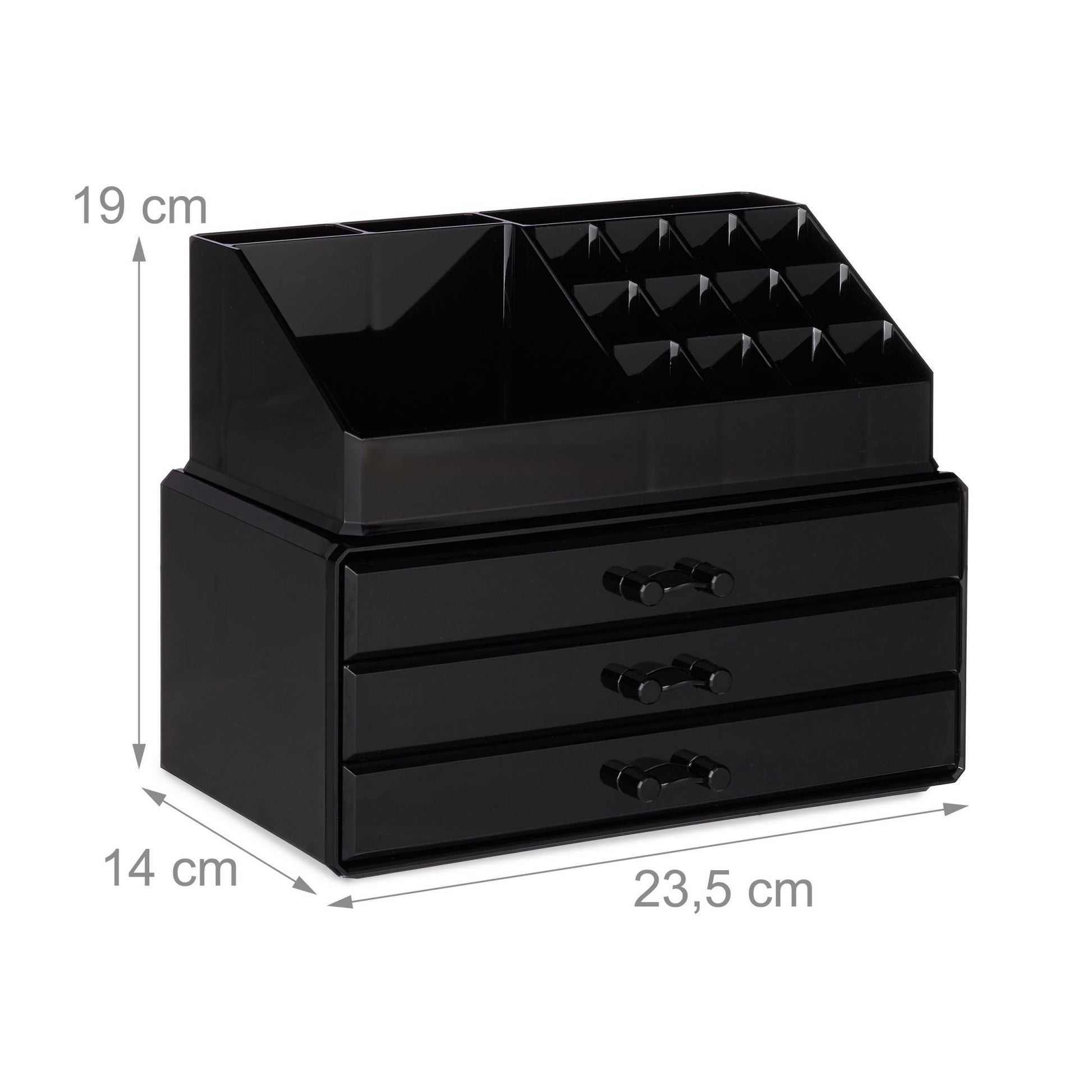 Make Up Organizer mit 3 Schubladen Schwarz von Relaxdays
