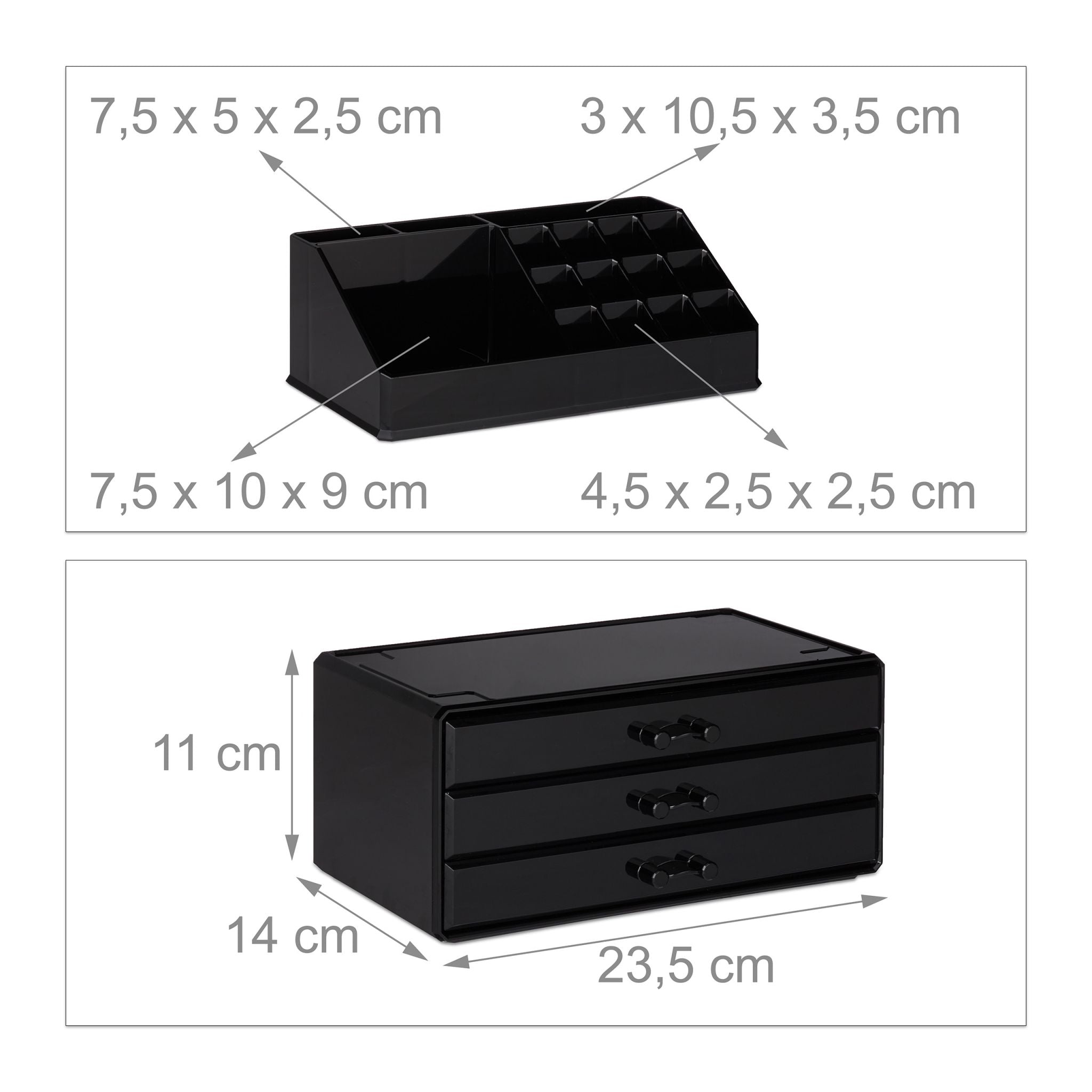 Make Up Organizer mit 3 Schubladen Schwarz von Relaxdays