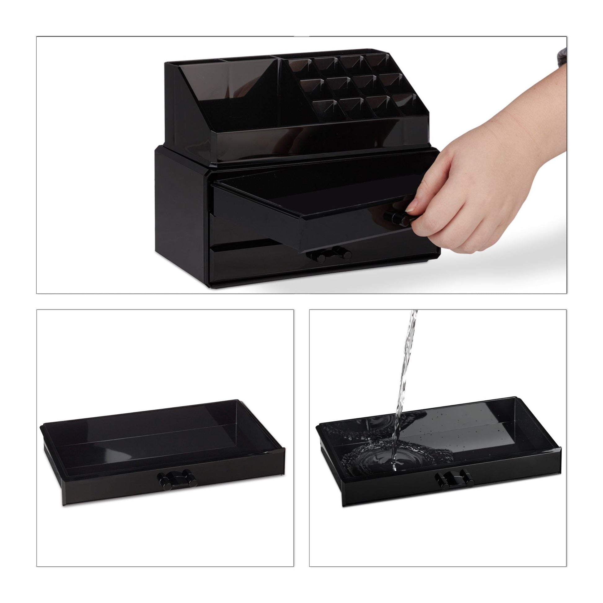 Make Up Organizer mit 3 Schubladen Schwarz von Relaxdays