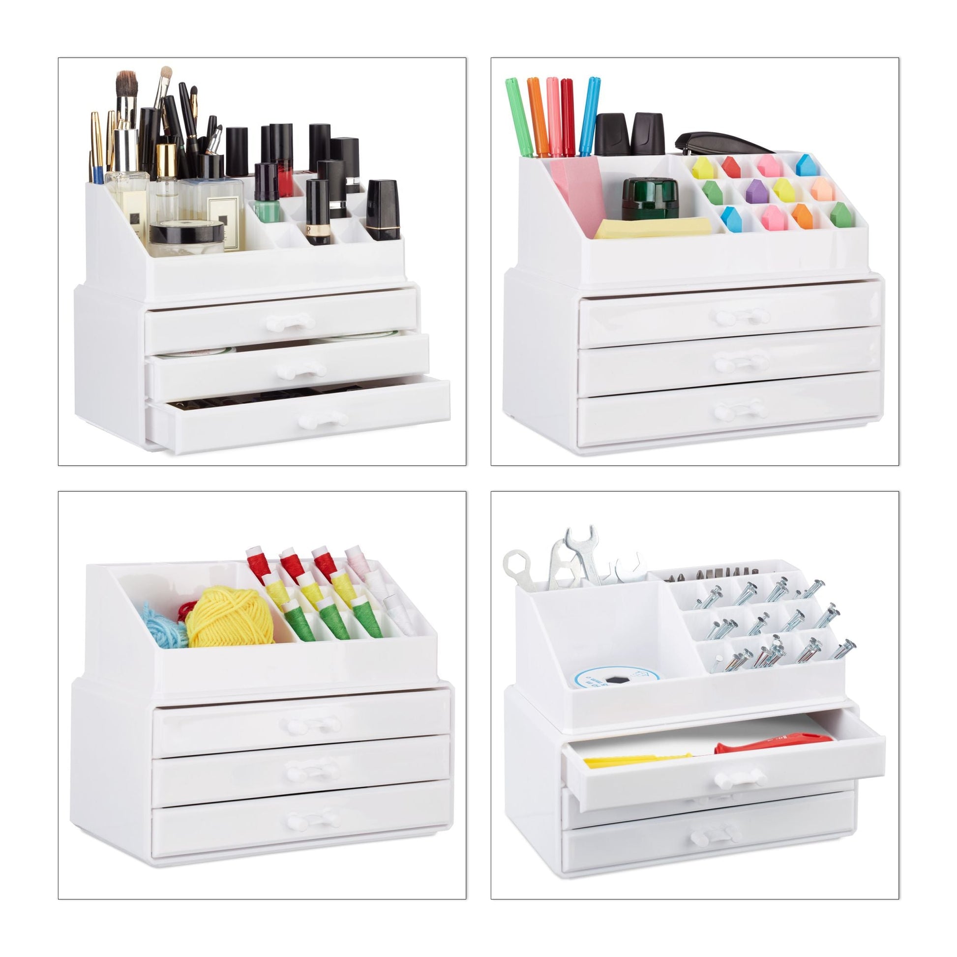 Make Up Organizer mit 3 Schubladen Weiss von Relaxdays