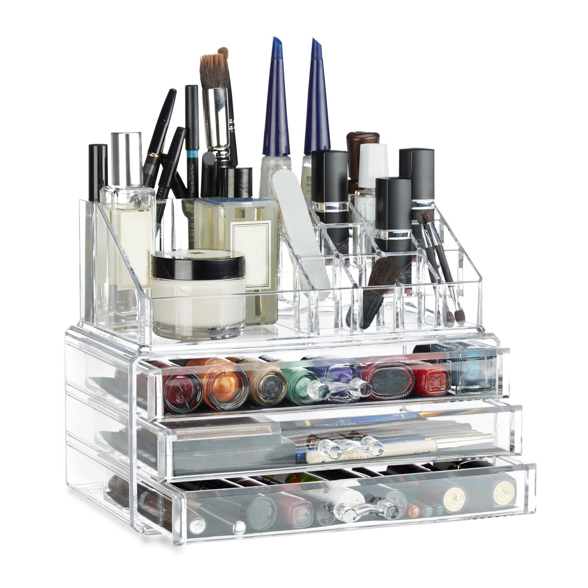 Make Up Organizer mit 3 Schubladen Transparent von Relaxdays