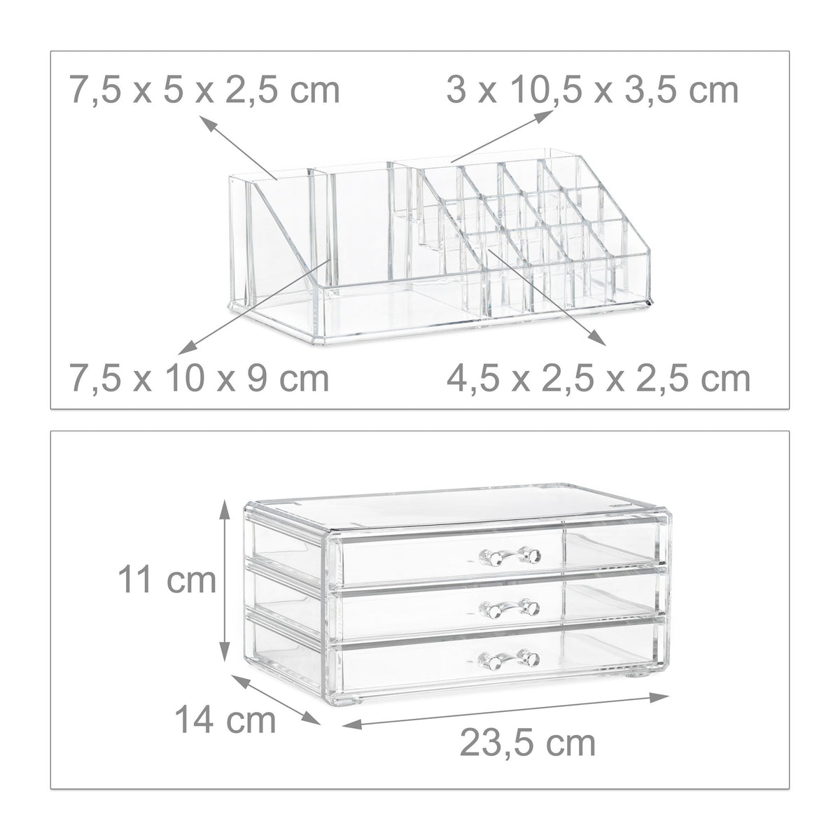 Make Up Organizer mit 3 Schubladen Transparent von Relaxdays