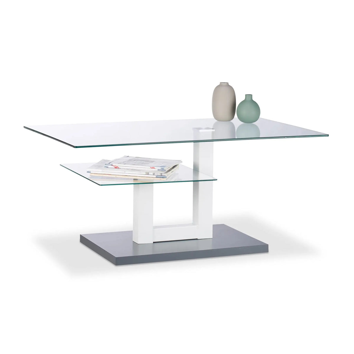 Couchtisch Glas mit Ablage Weiss-Transparent-Grau von Relaxdays