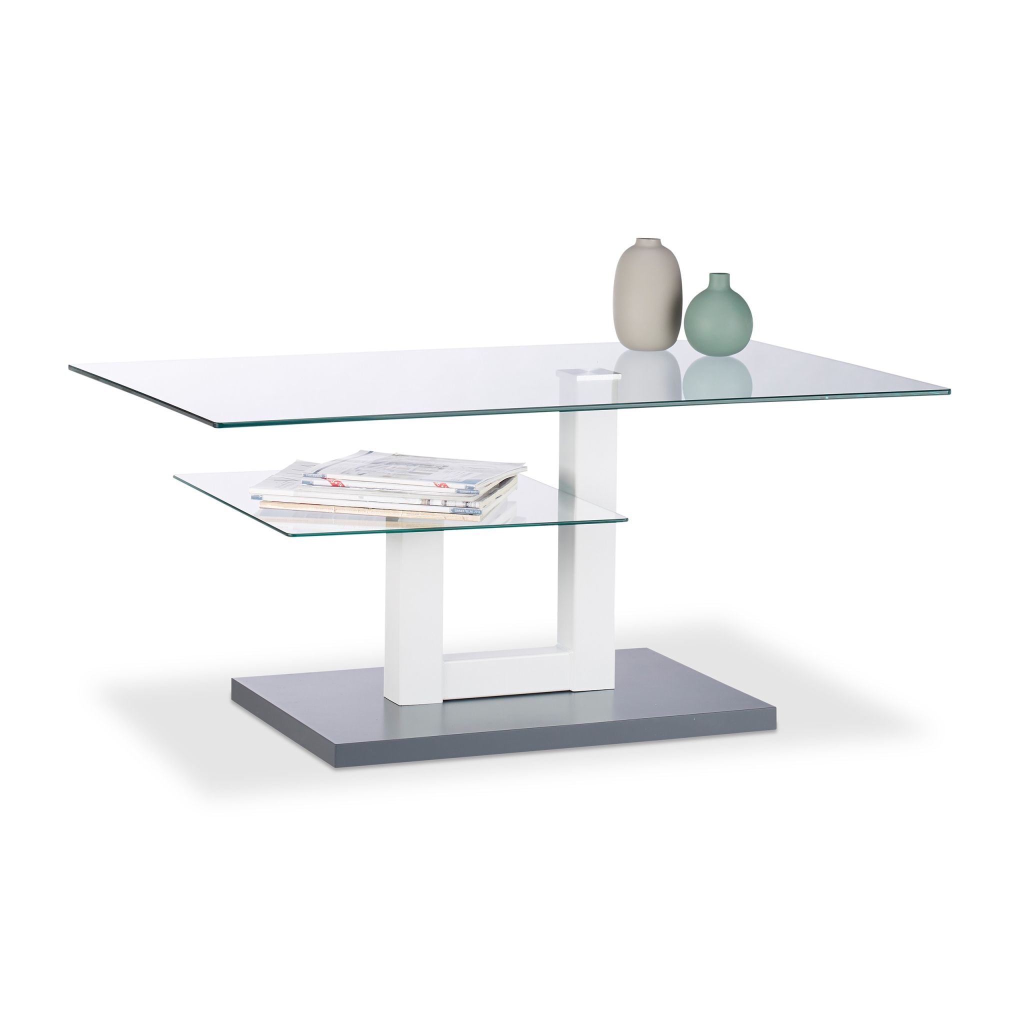 Couchtisch Glas mit Ablage Weiss-Transparent-Grau von Relaxdays