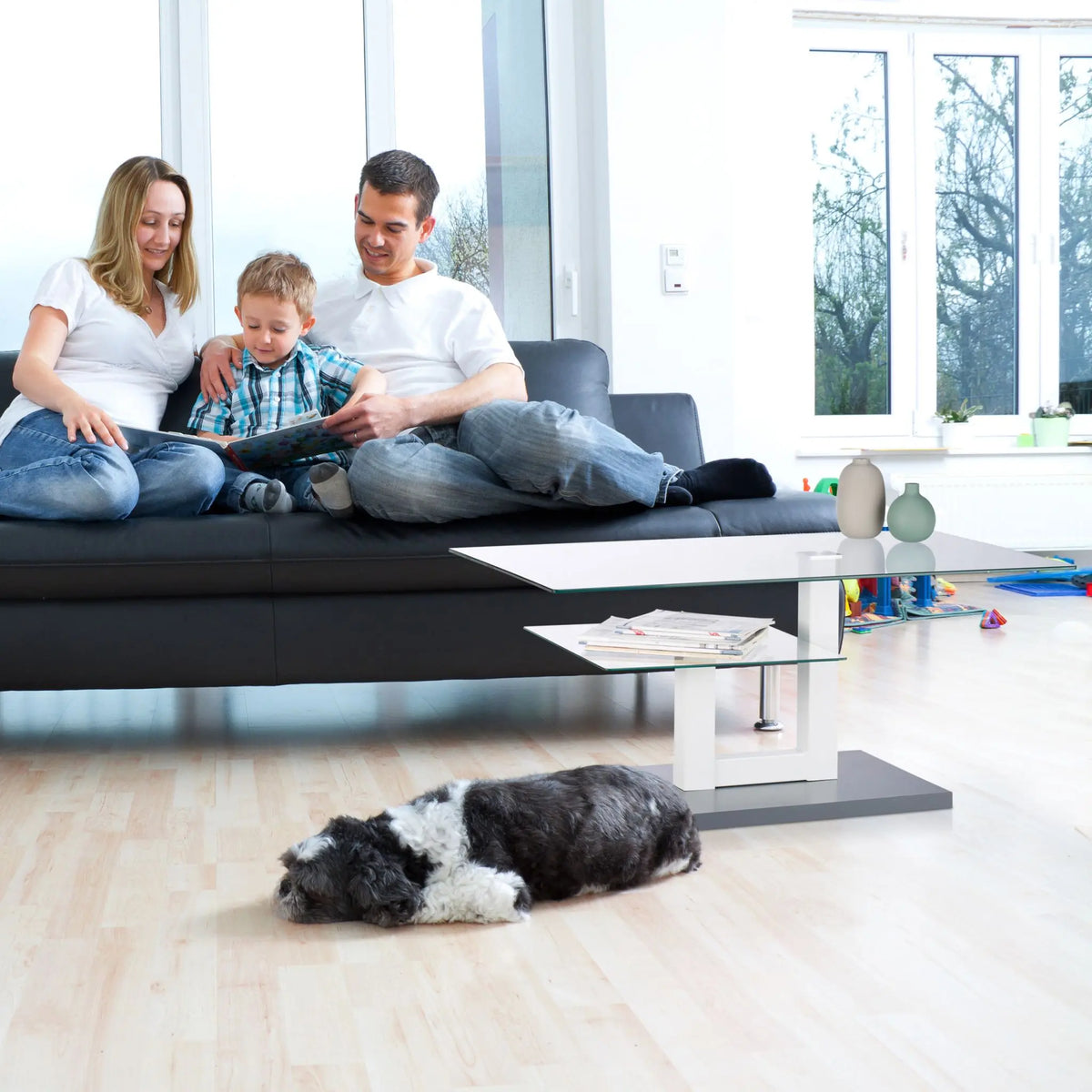 Couchtisch Glas mit Ablage Weiss-Transparent-Grau von Relaxdays