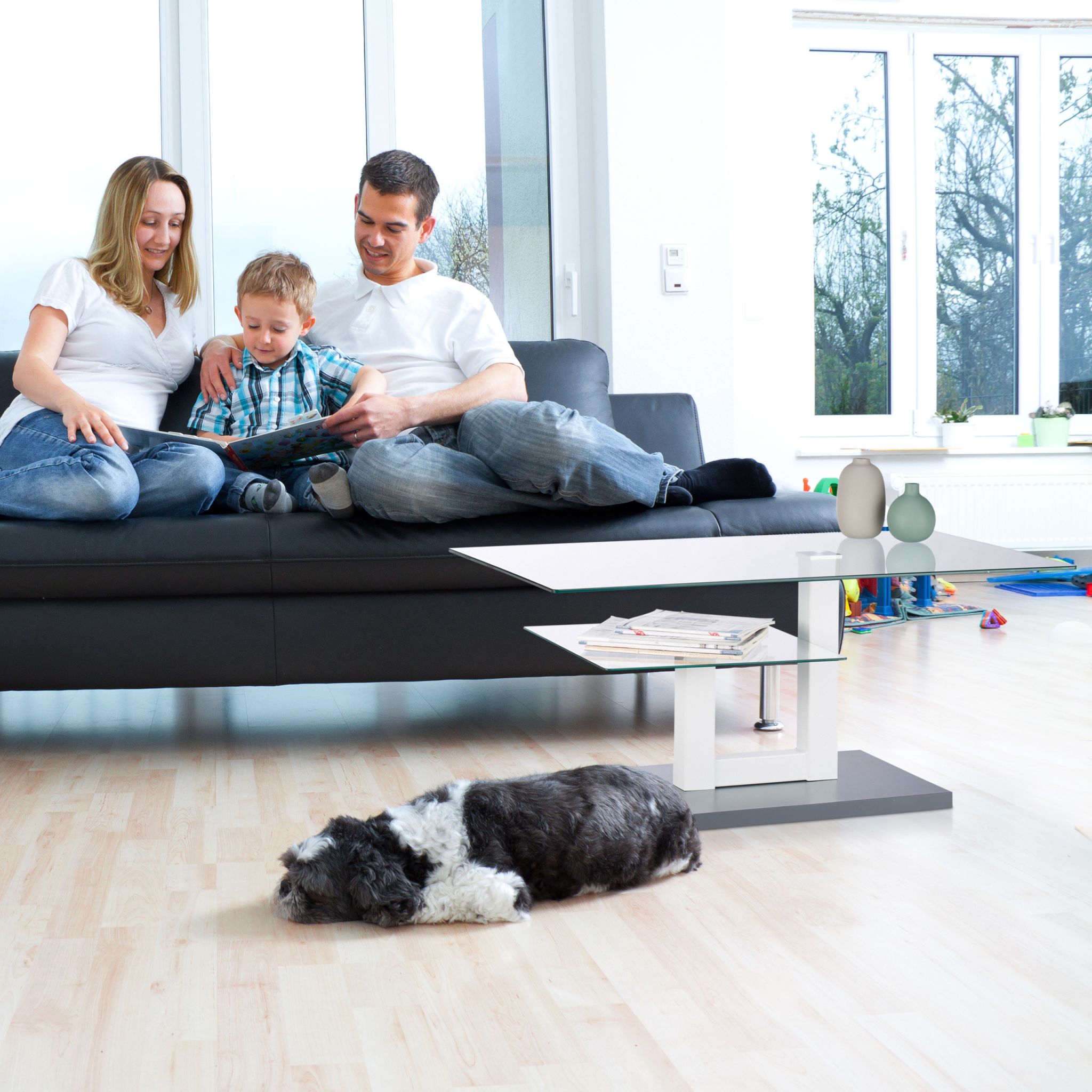 Couchtisch Glas mit Ablage Weiss-Transparent-Grau von Relaxdays