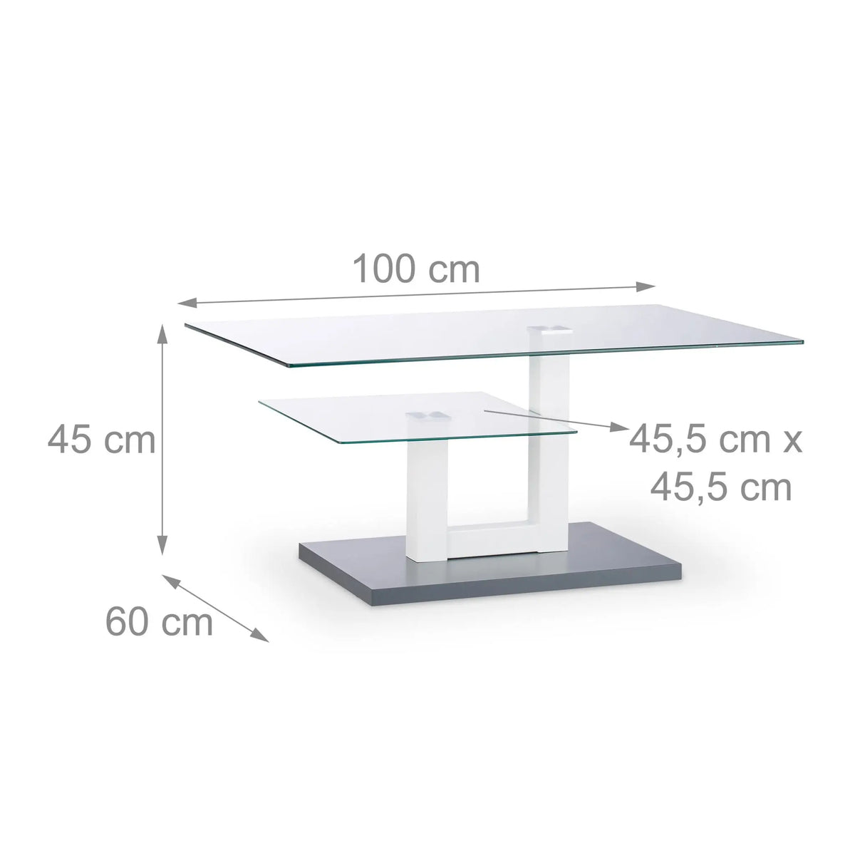 Couchtisch Glas mit Ablage Weiss-Transparent-Grau von Relaxdays