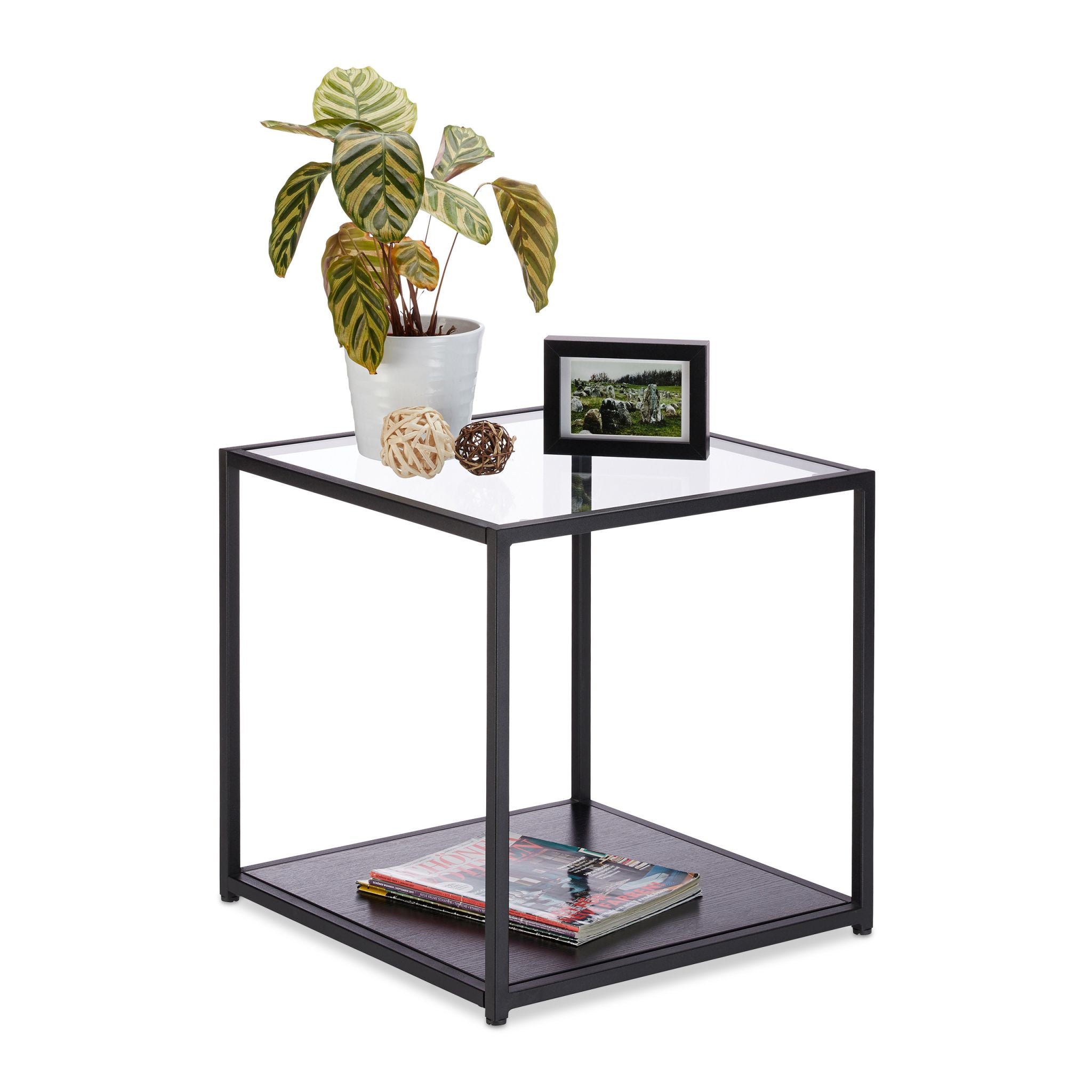 Beistelltisch Glas mit 2 Ablagen Schwarz-Transparent von Relaxdays