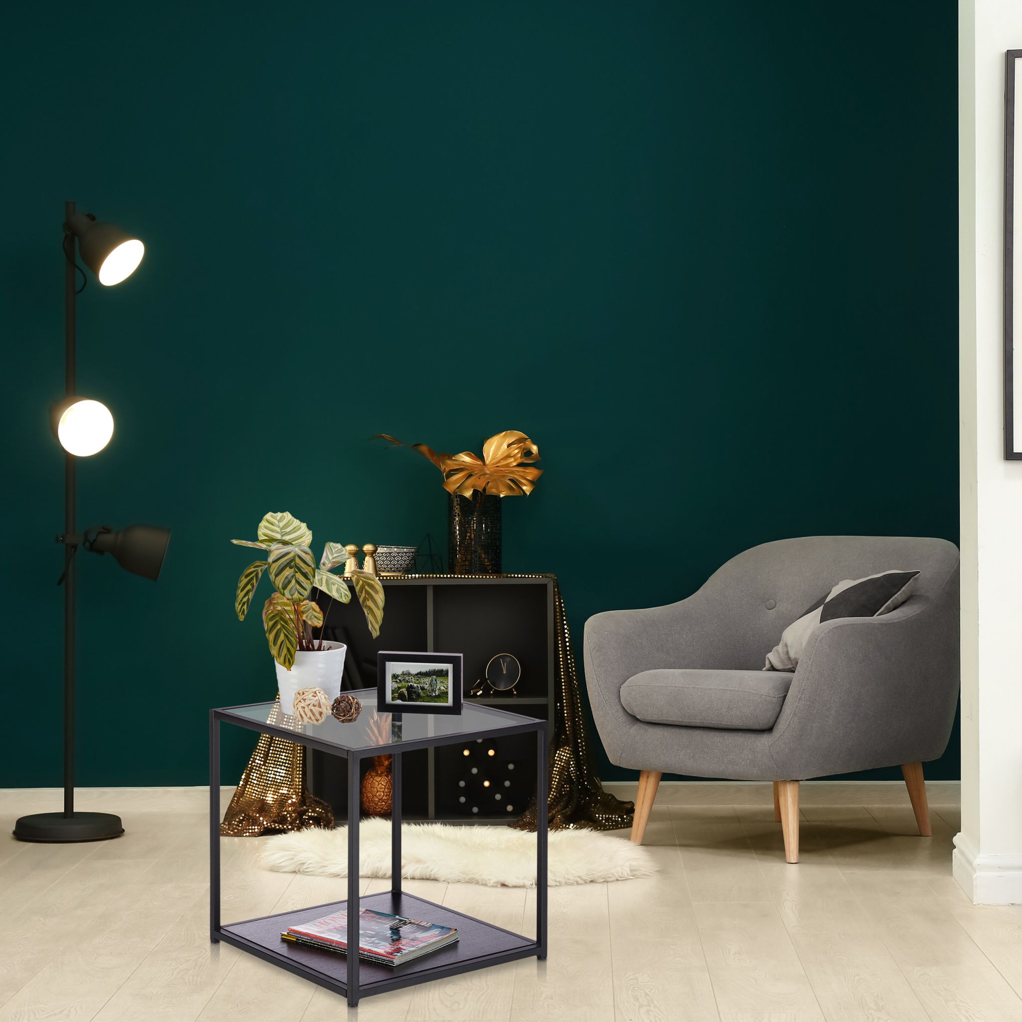 Beistelltisch Glas mit 2 Ablagen Schwarz-Transparent von Relaxdays