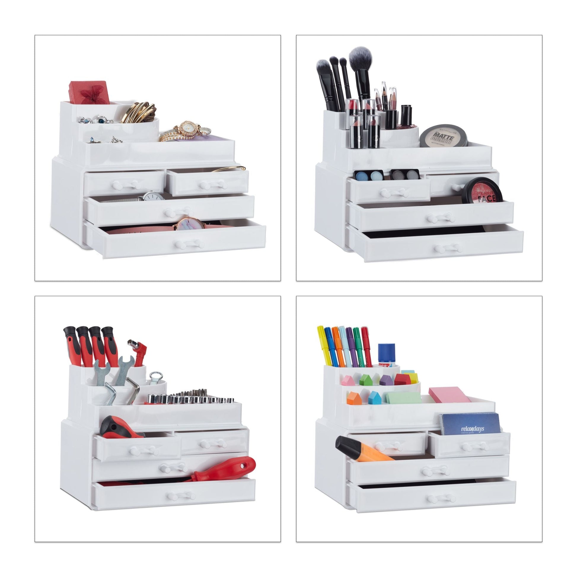 Make Up Organizer mit 4 Schubladen Weiss von Relaxdays