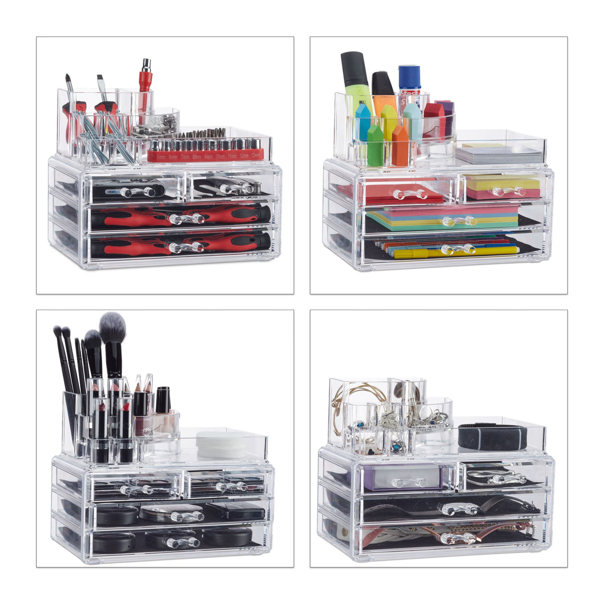 Make Up Organizer mit 4 Schubladen Transparent von Relaxdays