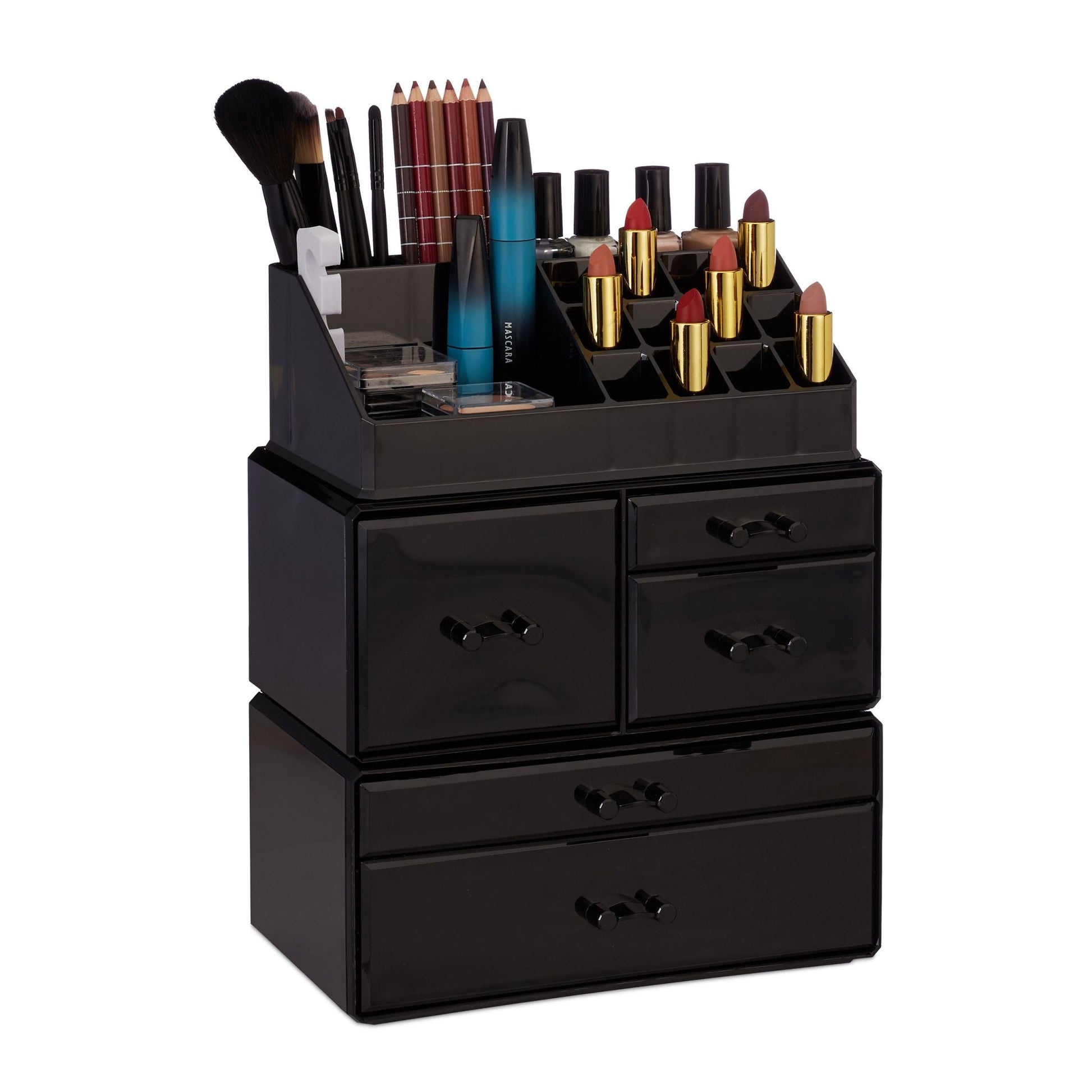 Make Up Organizer mit 21 Fächern Acryl Schwarz von Relaxdays