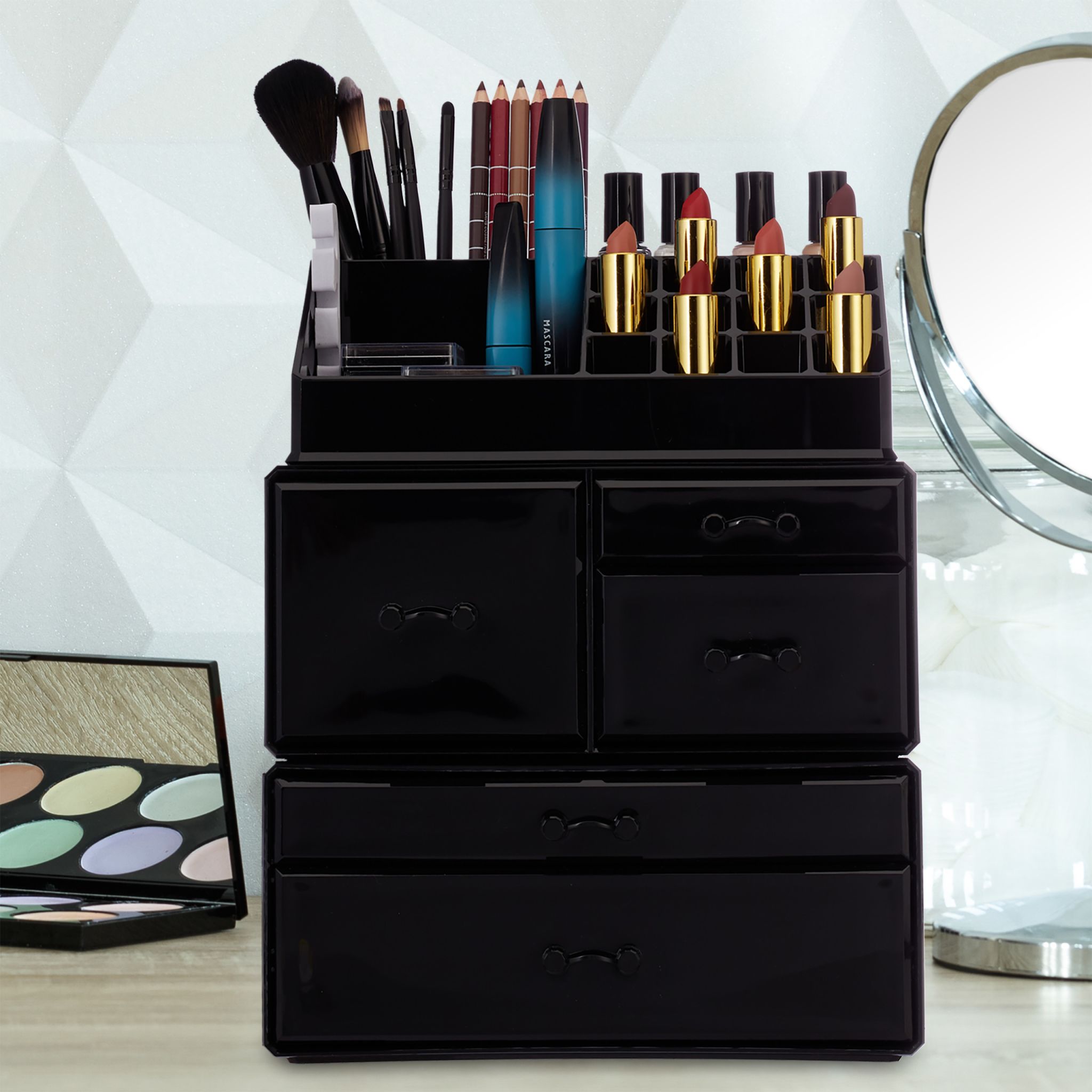 Make Up Organizer mit 21 Fächern Acryl Schwarz von Relaxdays