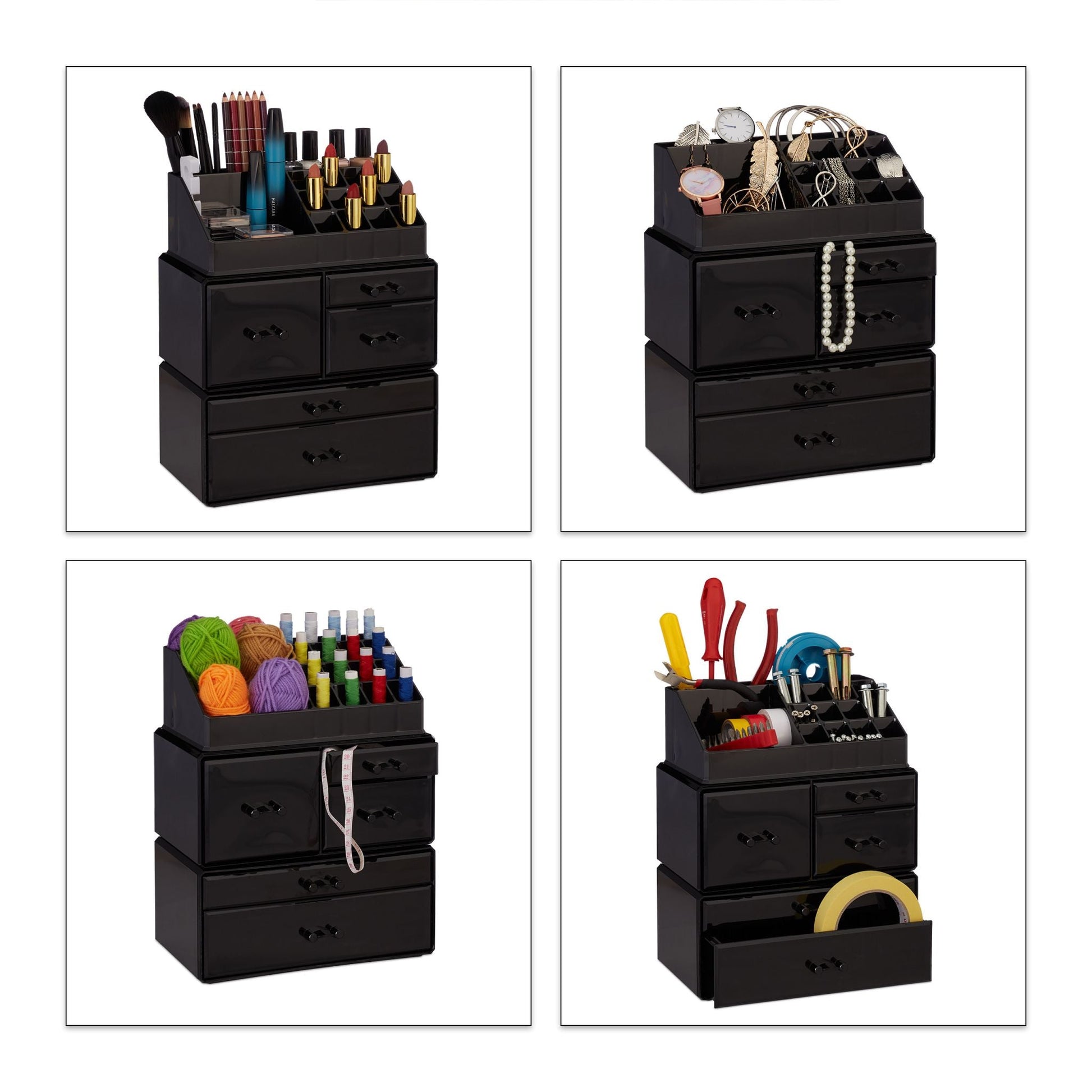 Make Up Organizer mit 21 Fächern Acryl Schwarz von Relaxdays