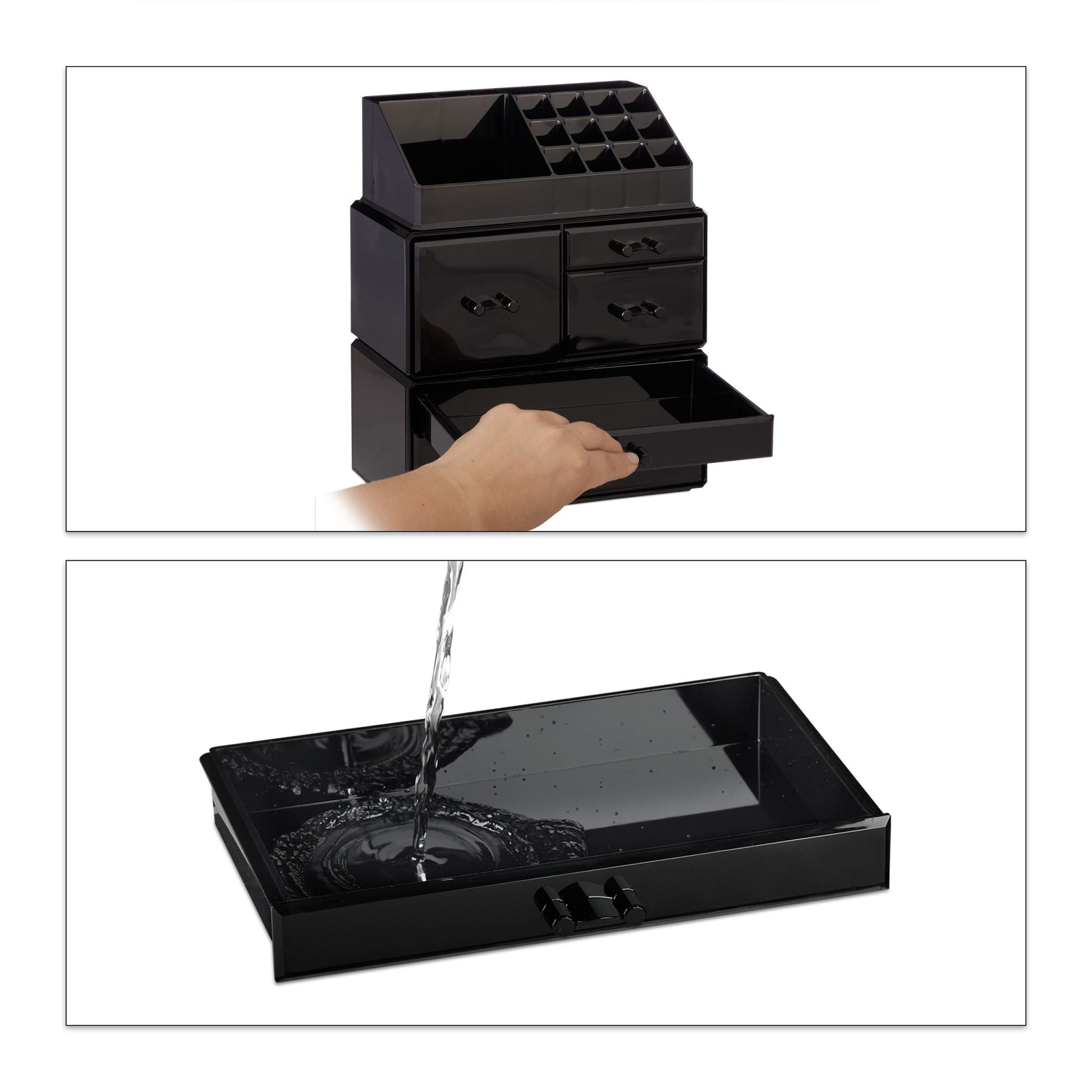 Make Up Organizer mit 21 Fächern Acryl Schwarz von Relaxdays