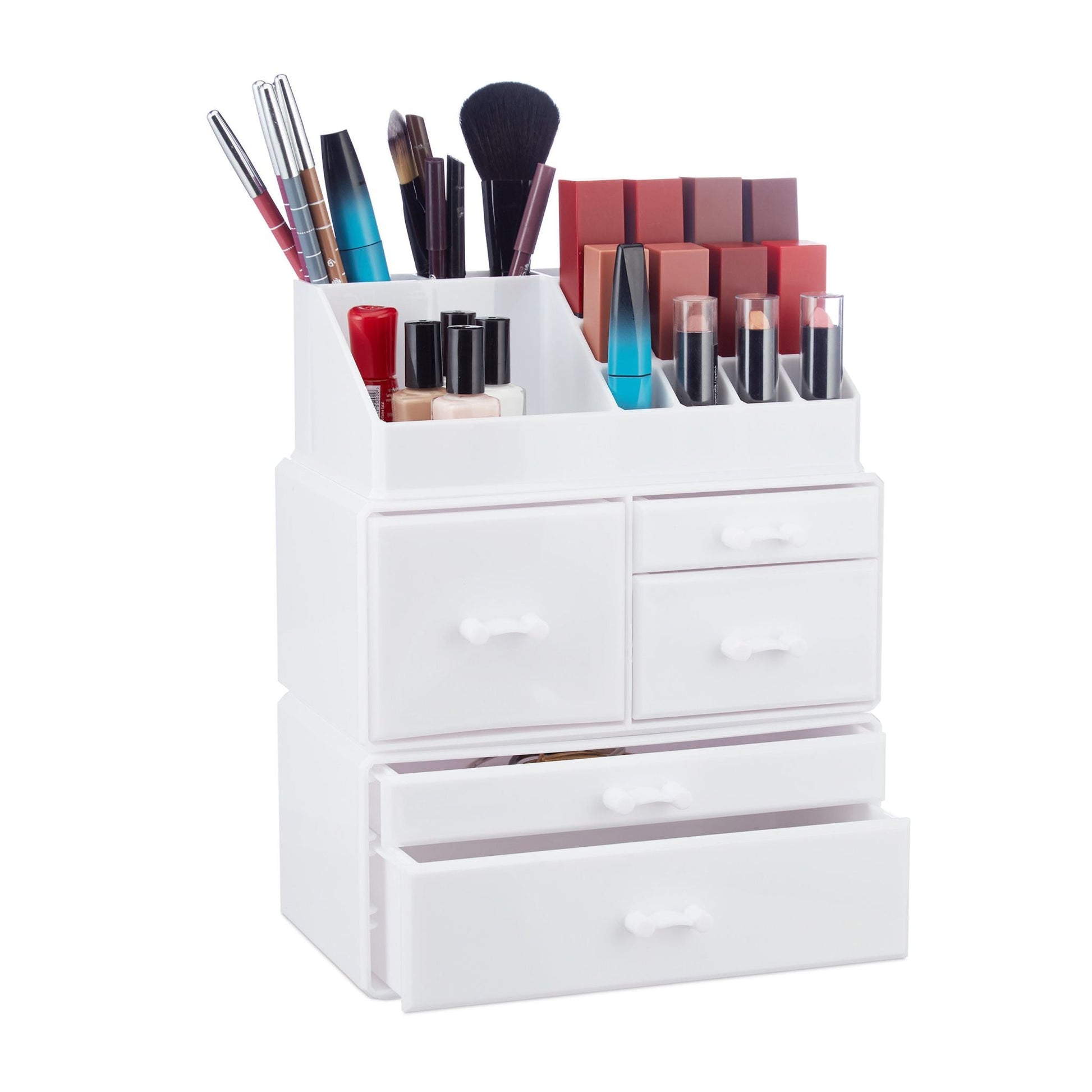Make Up Organizer mit 21 Fächern Acryl Weiss von Relaxdays