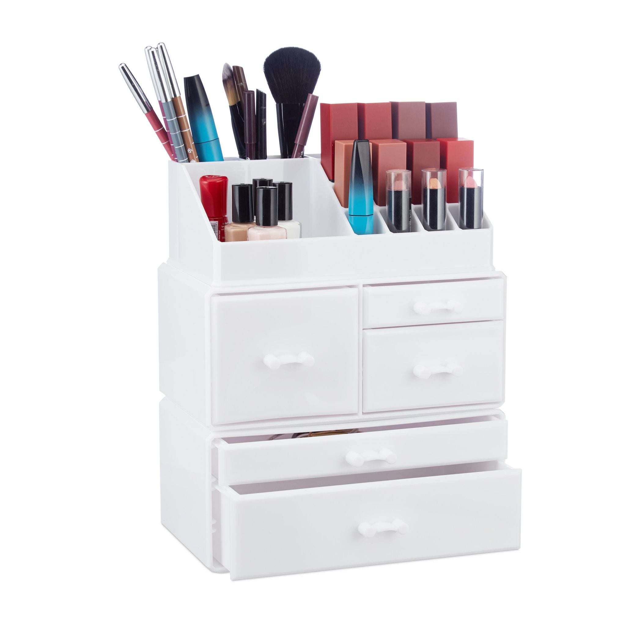Make Up Organizer mit 21 Fächern Acryl Weiss von Relaxdays