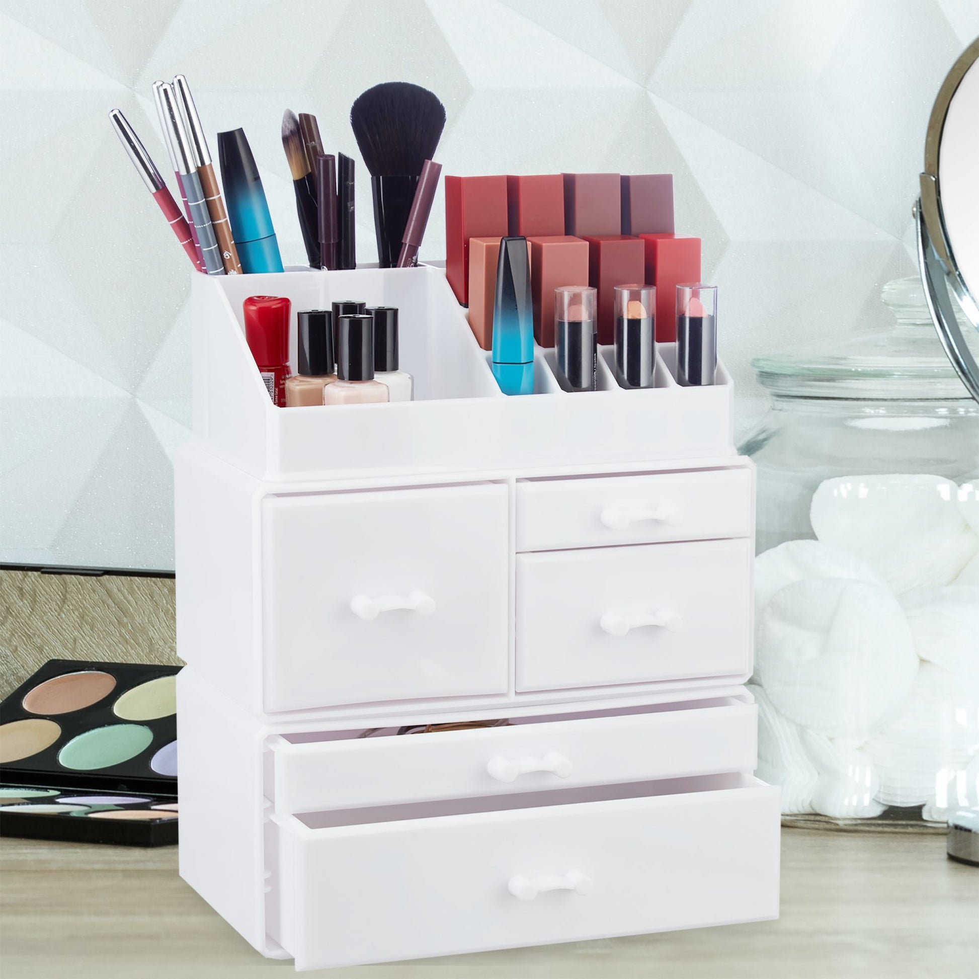 Make Up Organizer mit 21 Fächern Acryl Weiss von Relaxdays