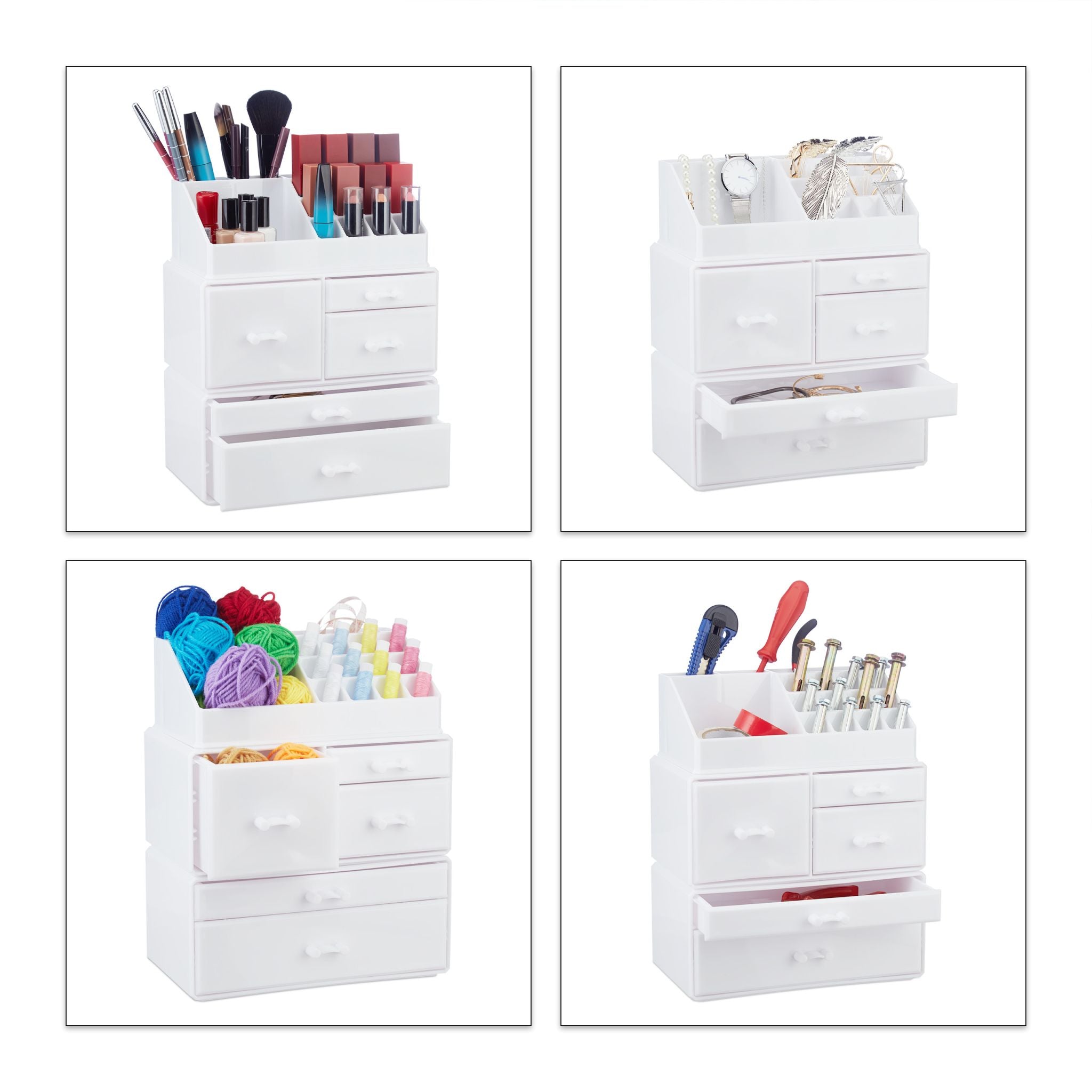 Make Up Organizer mit 21 Fächern Acryl Weiss von Relaxdays