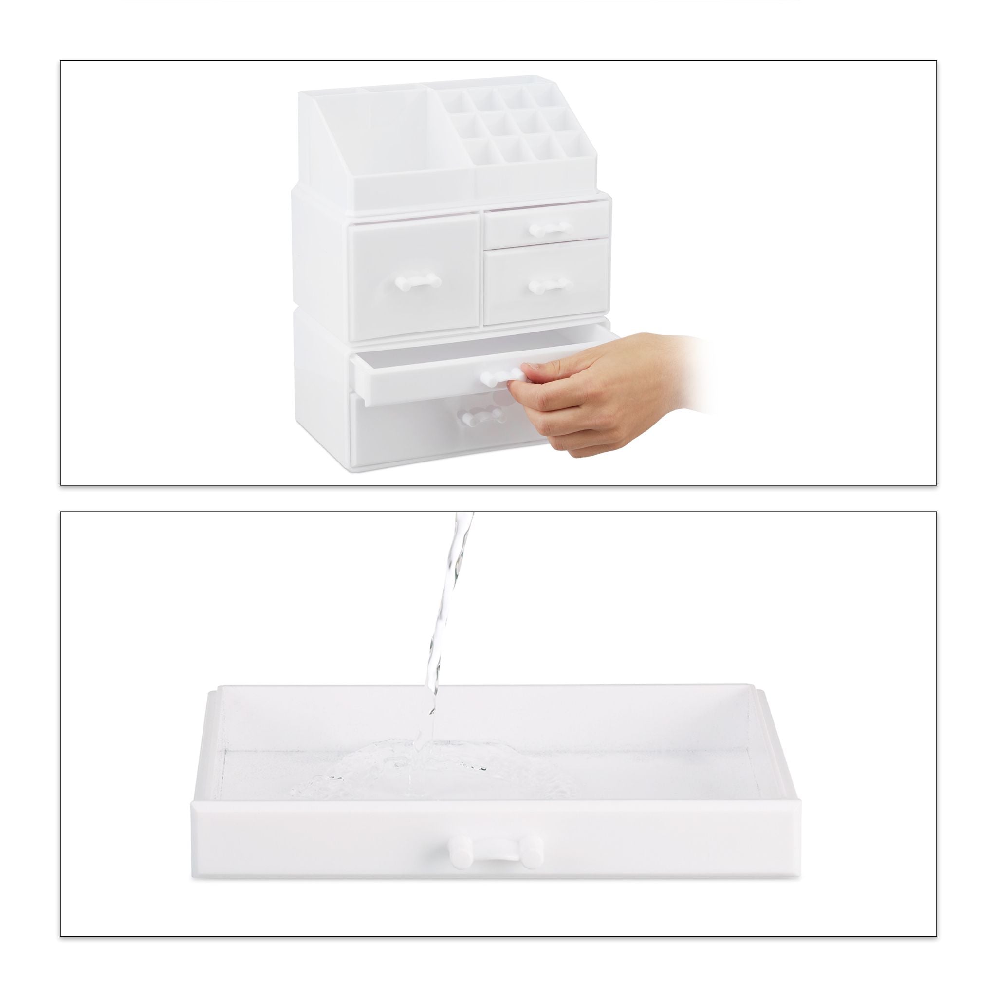 Make Up Organizer mit 21 Fächern Acryl Weiss von Relaxdays