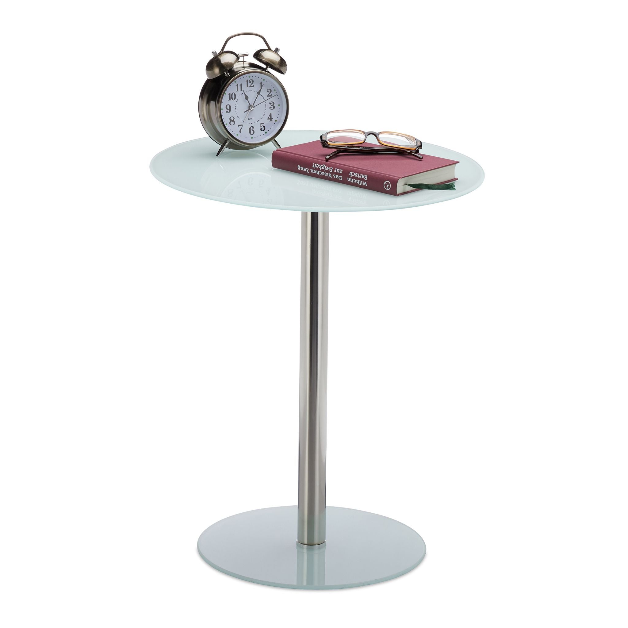 Beistelltisch Glas Edelstahl Weiss-Silber von Relaxdays