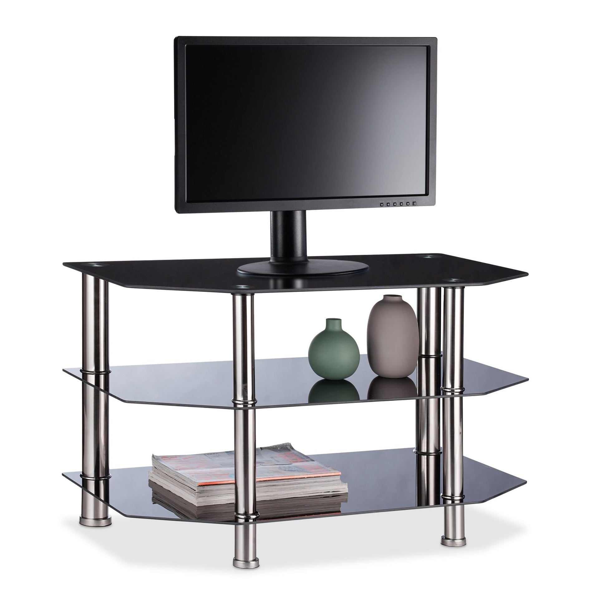 Fernsehtisch Schwarzglas Schwarz-Silber von Relaxdays