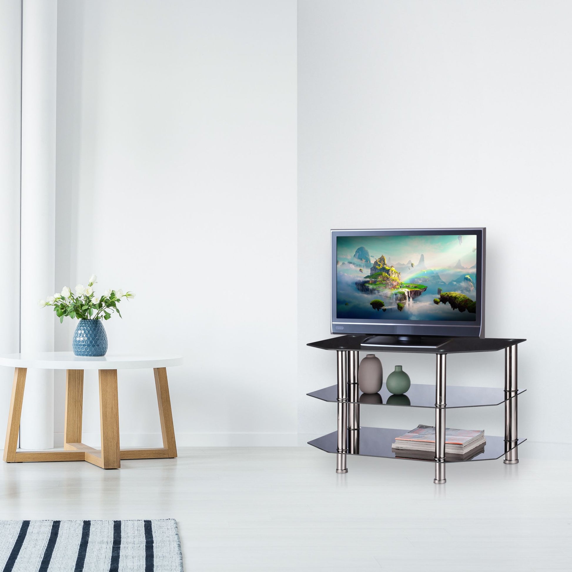 Fernsehtisch Schwarzglas Schwarz-Silber von Relaxdays