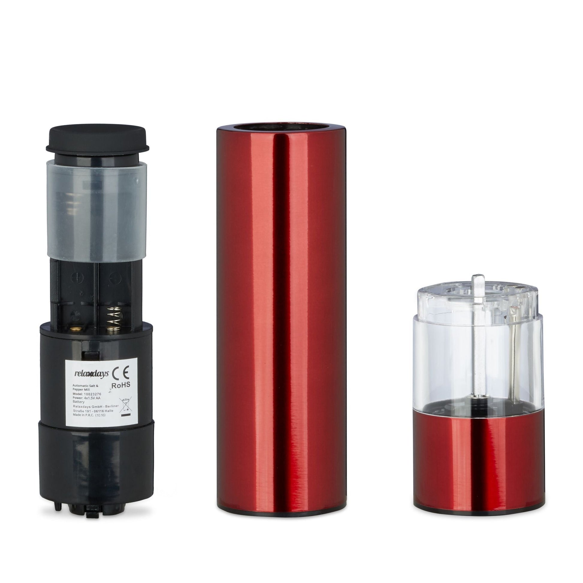 Elektrische Pfeffermühle 2er-Set Rot Rot-Transparent von Relaxdays