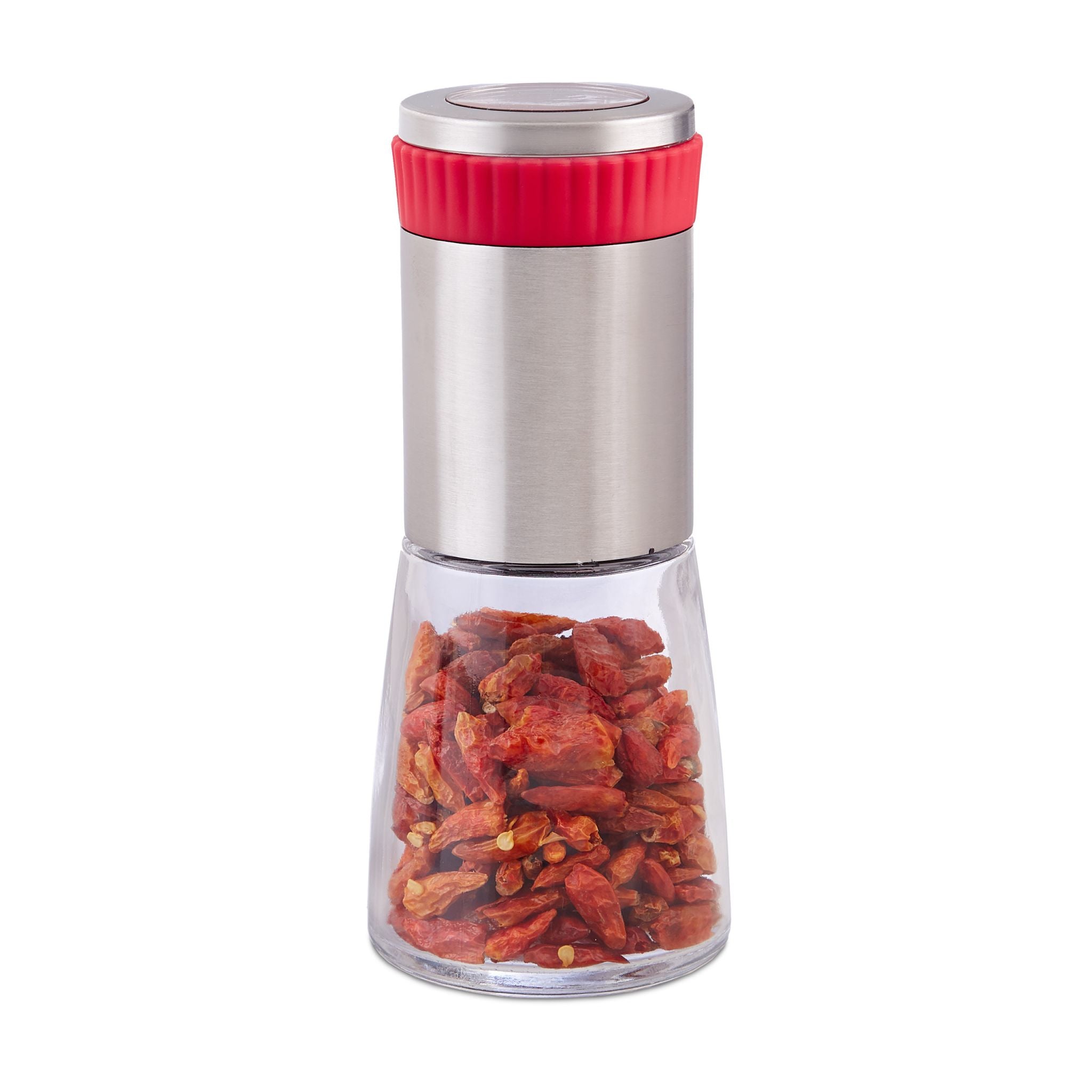 Chilimühle mit Kräutermahlwerk Rot-Silber-Transparent von Relaxdays