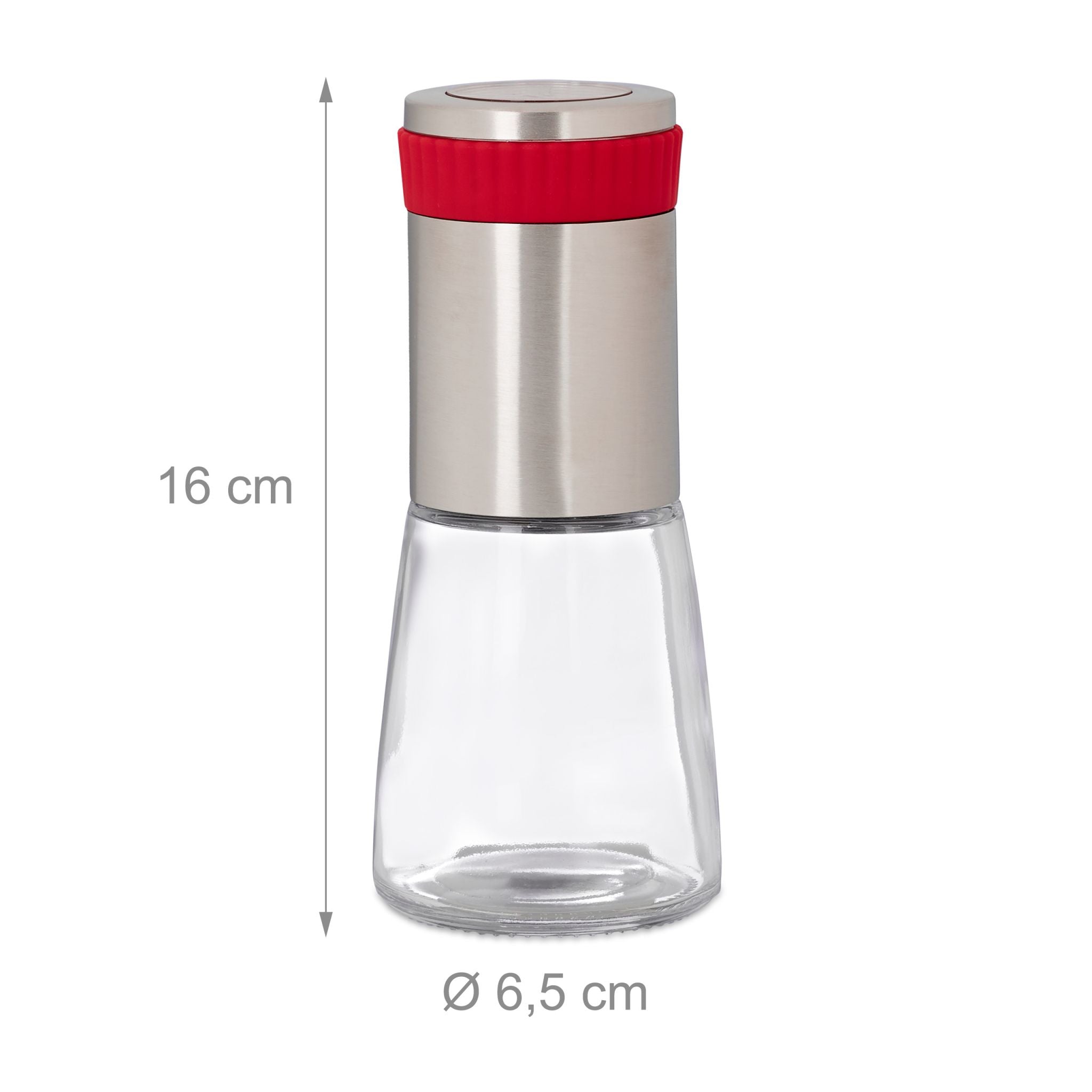 Chilimühle mit Kräutermahlwerk Rot-Silber-Transparent von Relaxdays