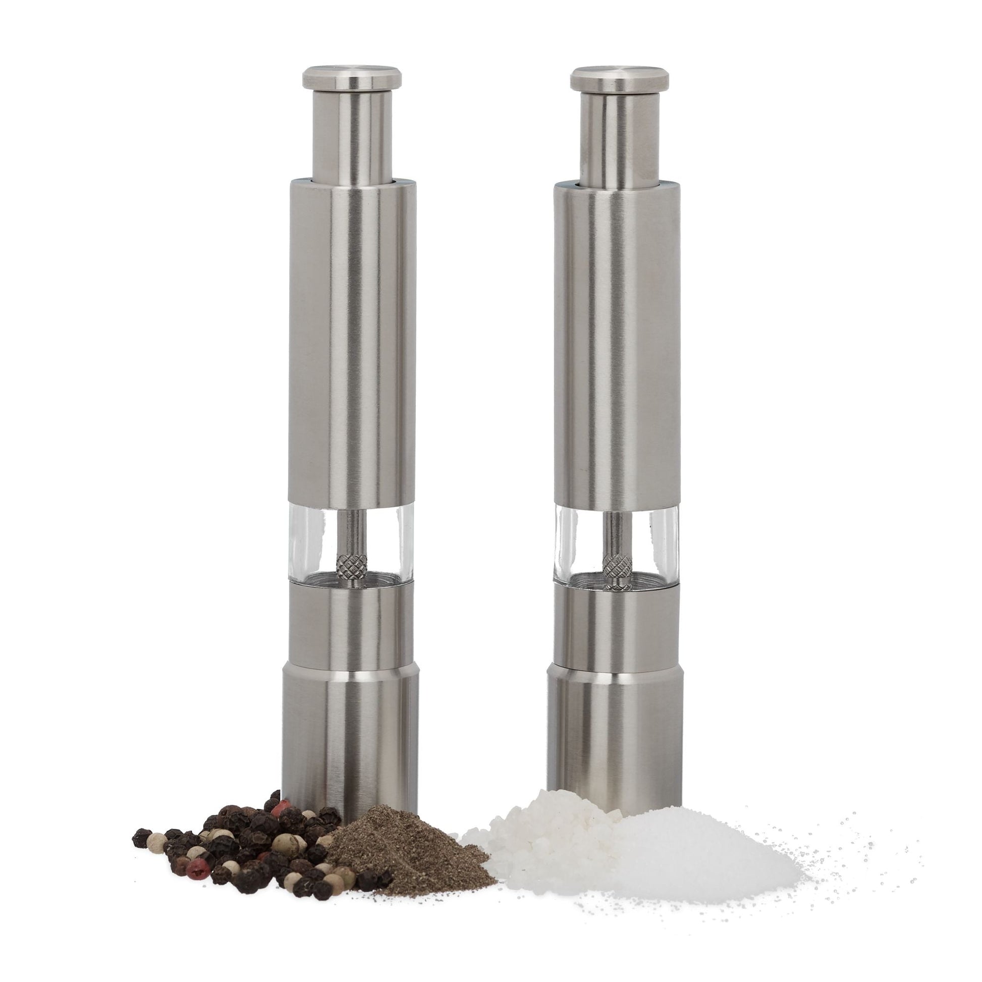 Pfeffermühle manuell 2er-Set Edelstahl Silber-Transparent von Relaxdays