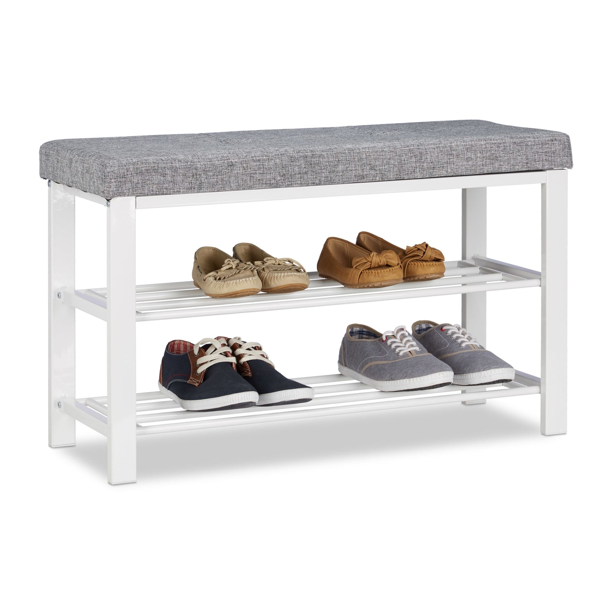 Schuhbank mit Polster Weiss-Grau von Relaxdays