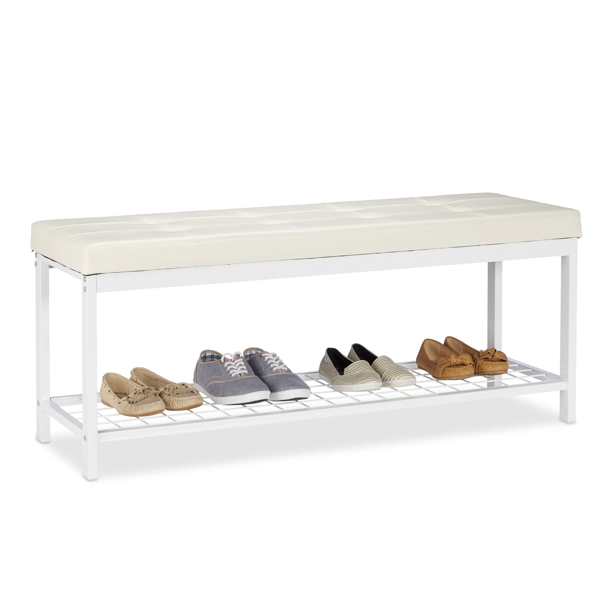 Schuhbank XXL mit Polster Weiss-Creme von Relaxdays