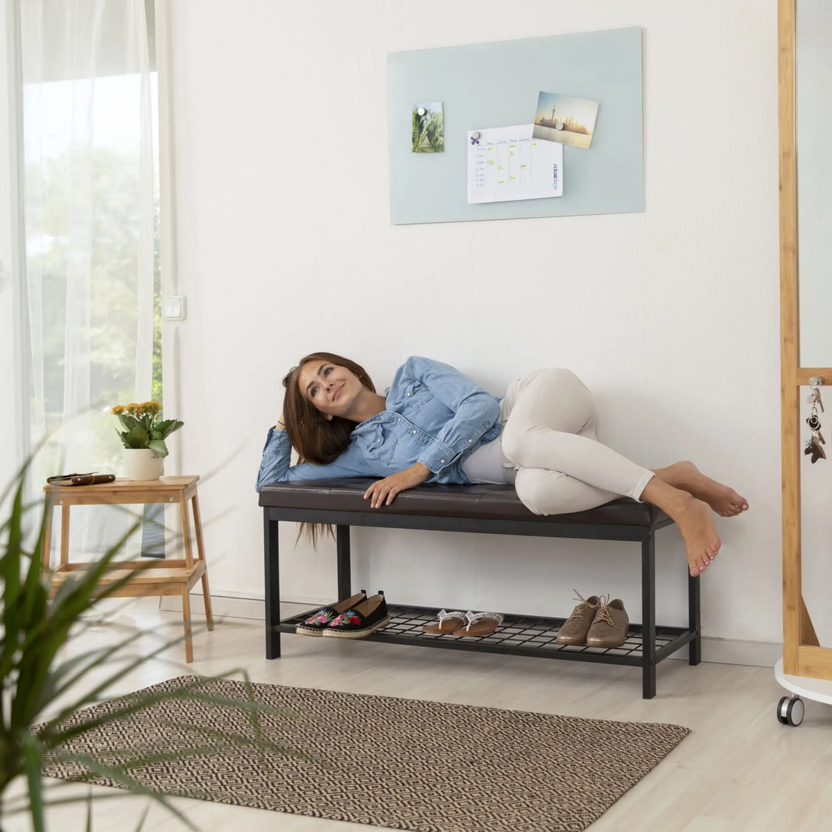 Schuhbank XXL mit Polster Dunkelbraun-Schwarz von Relaxdays