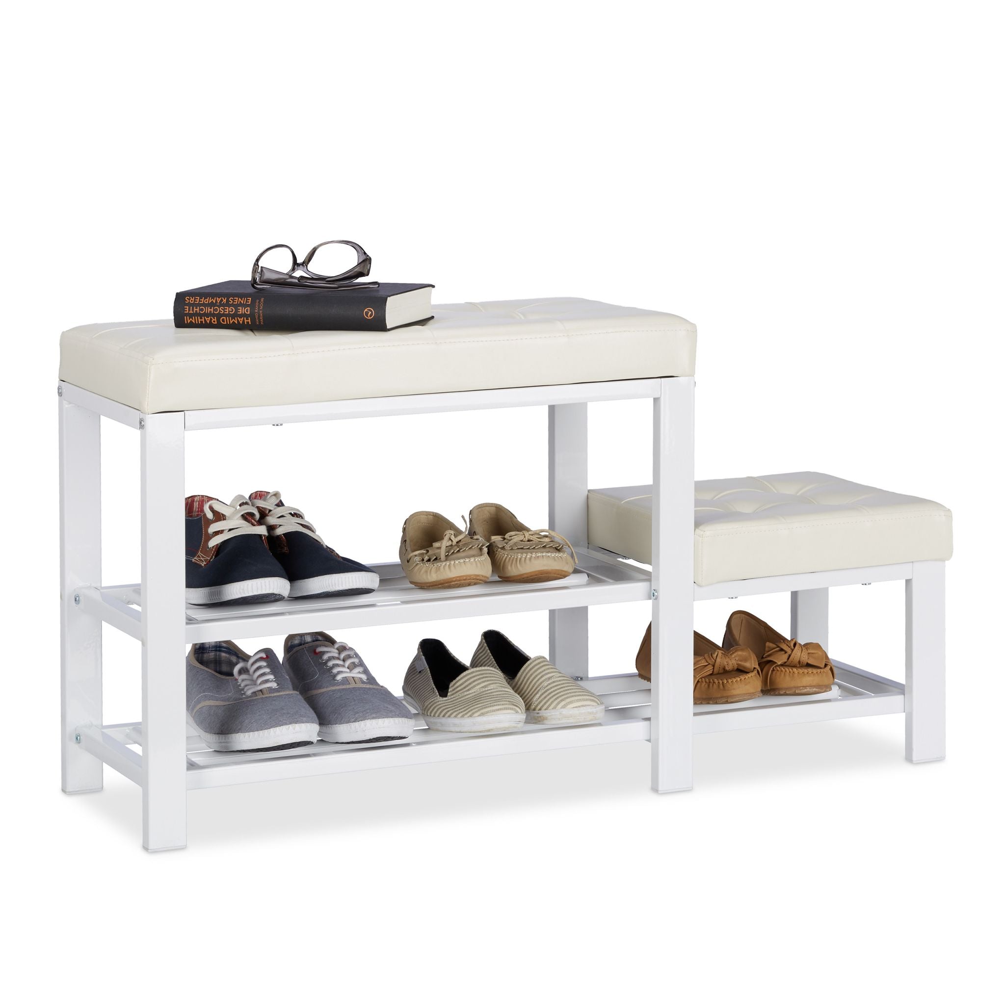 Schuhbank mit Hocker Weiss-Creme von Relaxdays