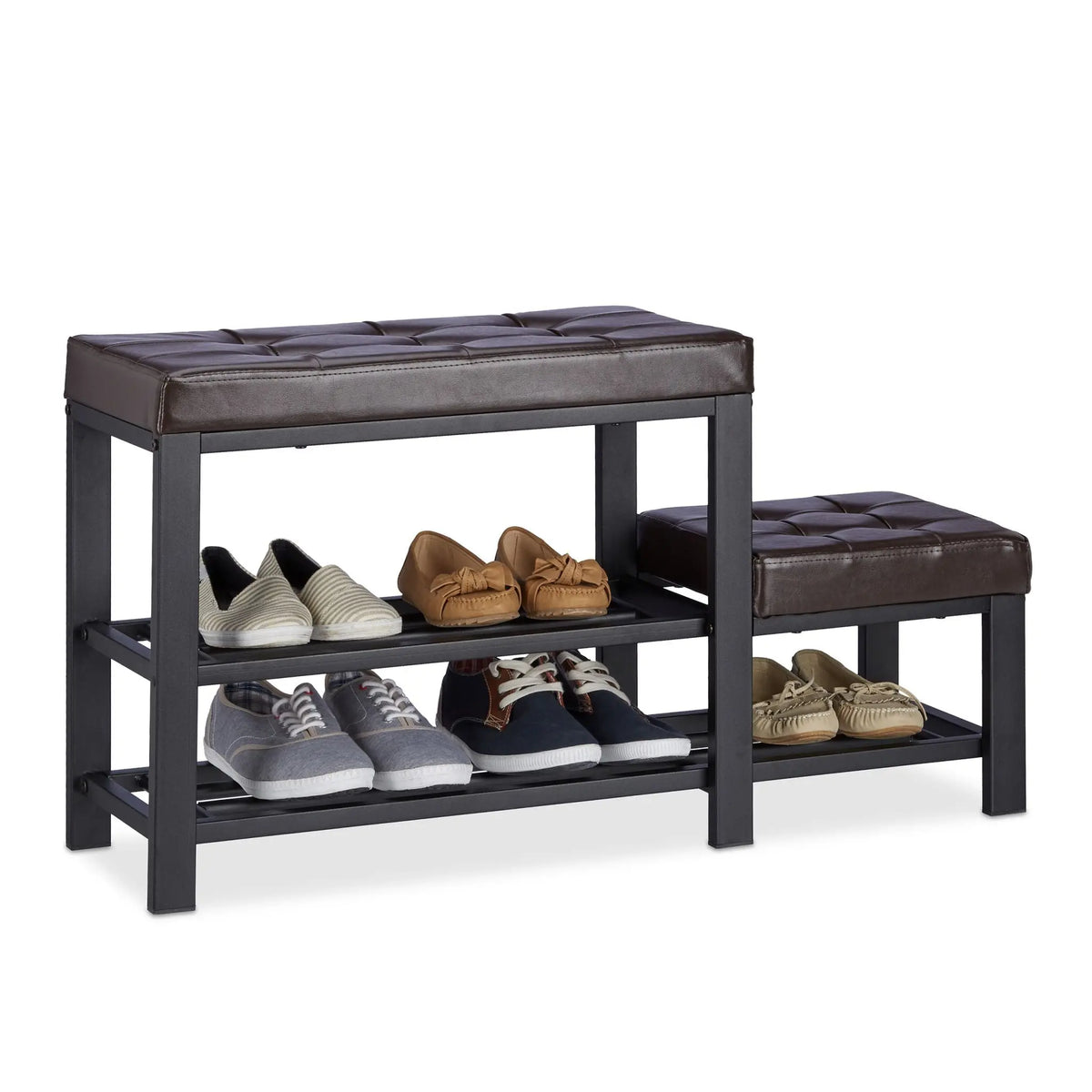 Schuhbank mit Hocker Dunkelbraun-Schwarz von Relaxdays