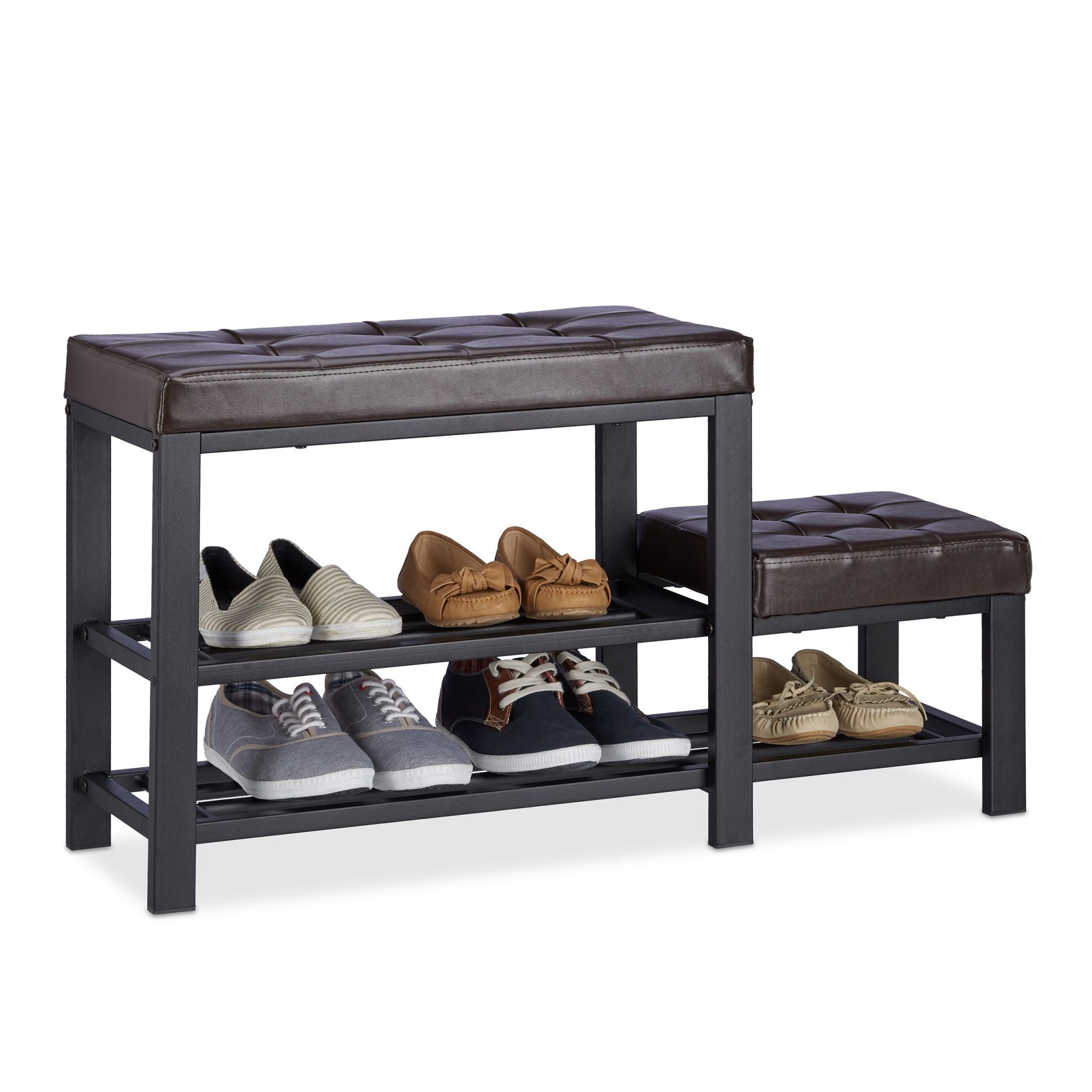 Schuhbank mit Hocker Dunkelbraun-Schwarz von Relaxdays