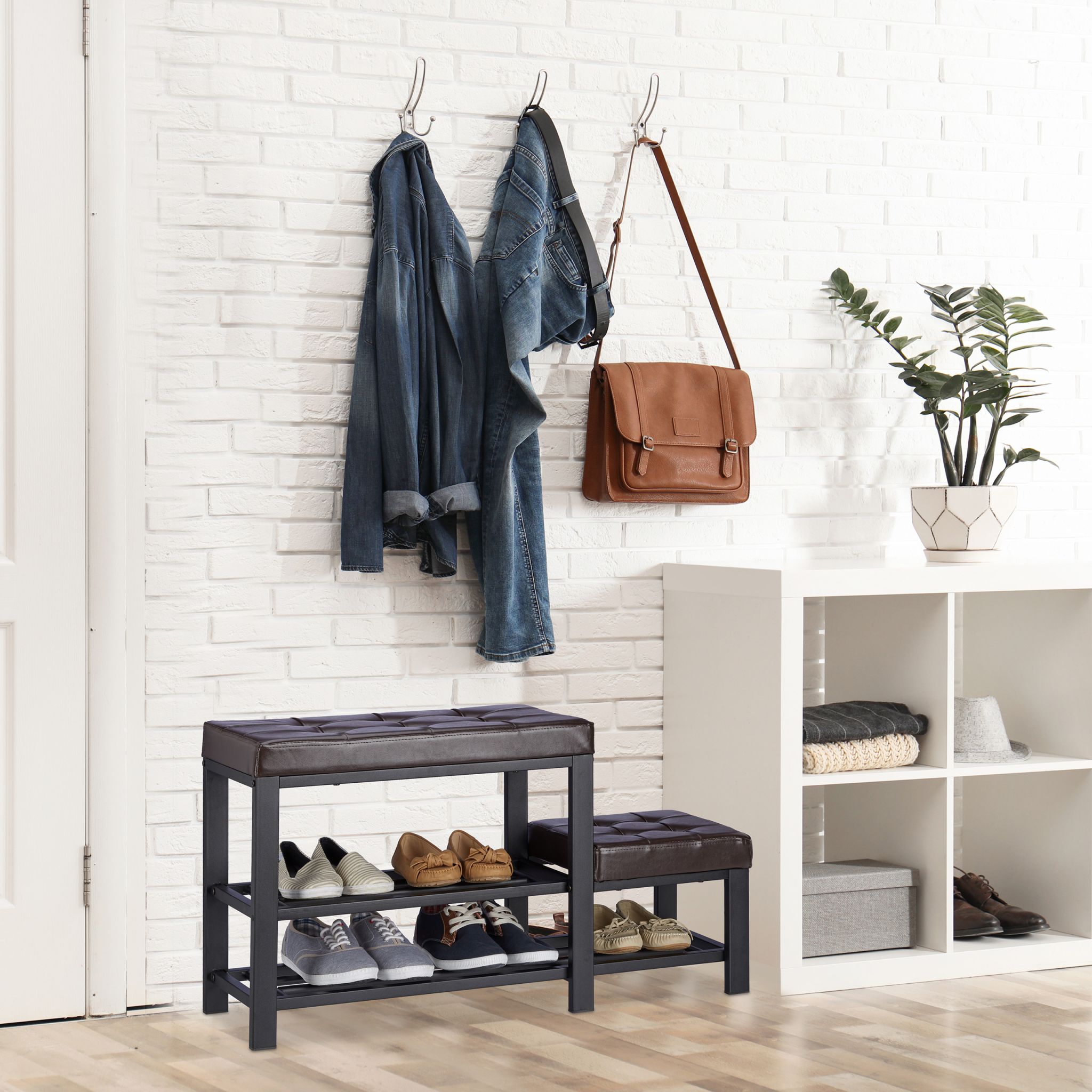 Schuhbank mit Hocker Dunkelbraun-Schwarz von Relaxdays