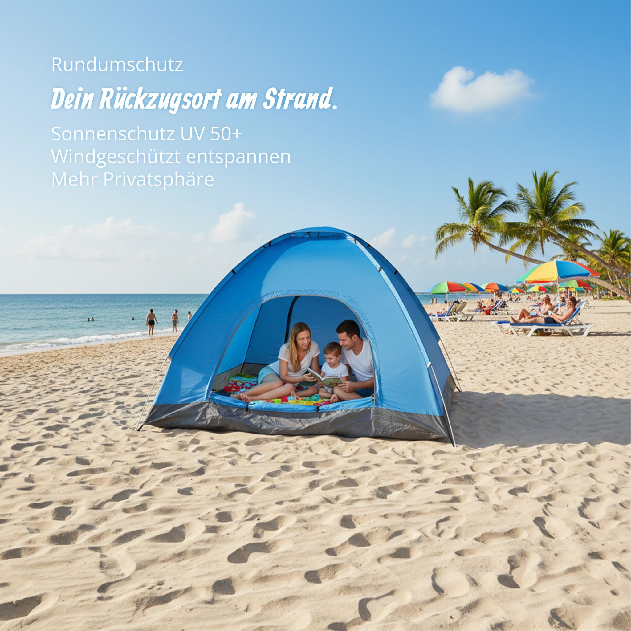 Pop Up Zelt Strand Anthrazit-Blau