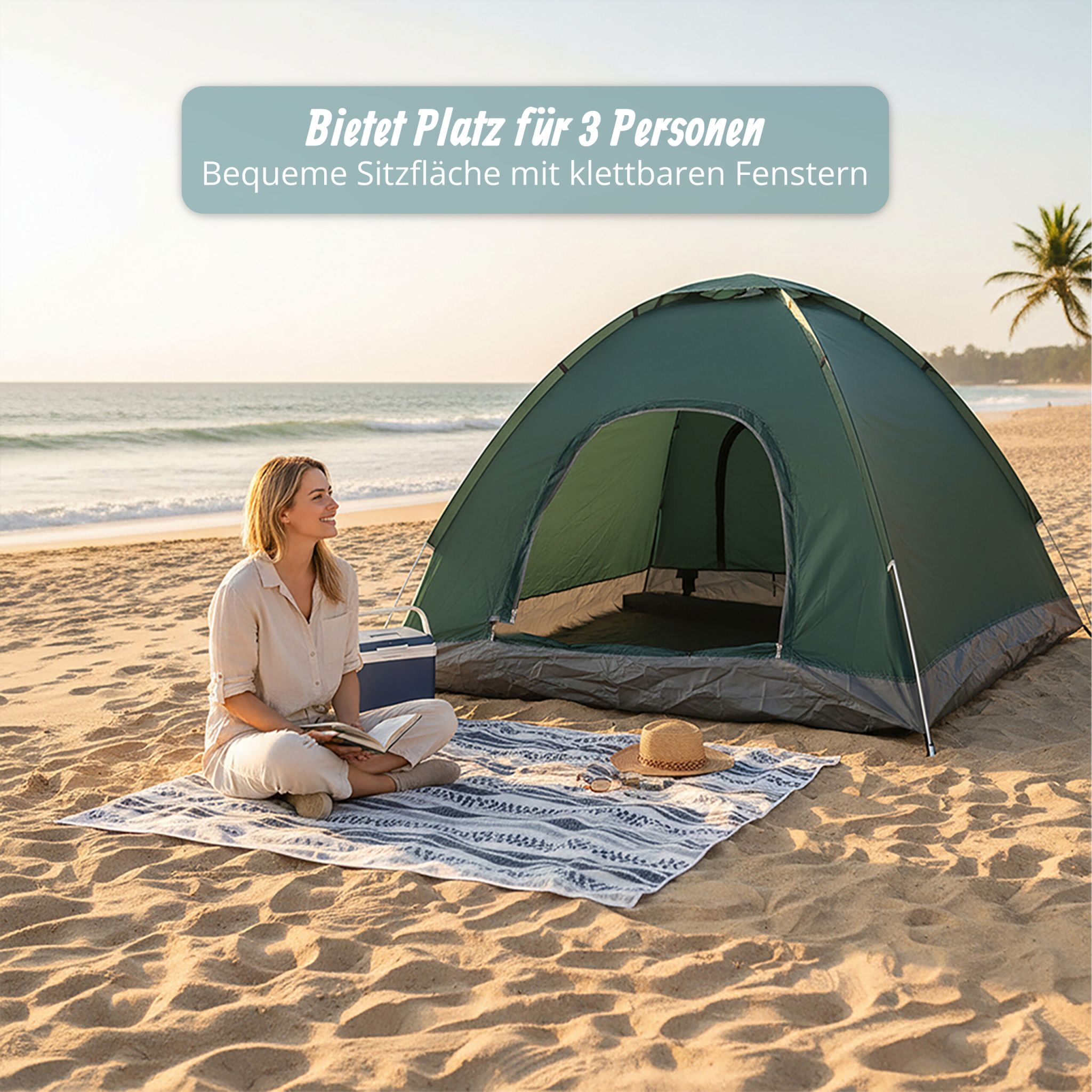 Pop Up Zelt Strand Grün-Grau