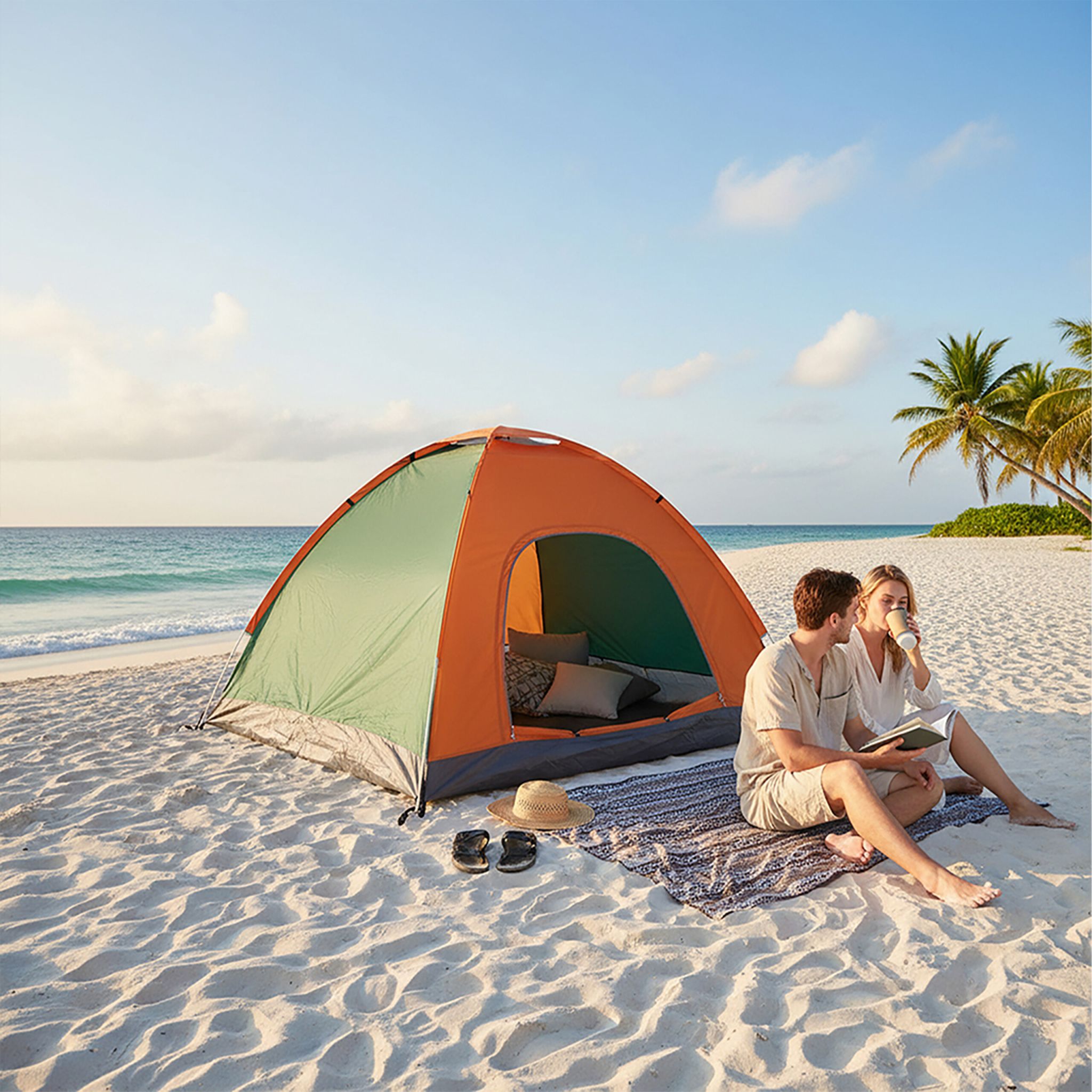 Pop Up Zelt Strand Dunkelgrün-Orange-Grau
