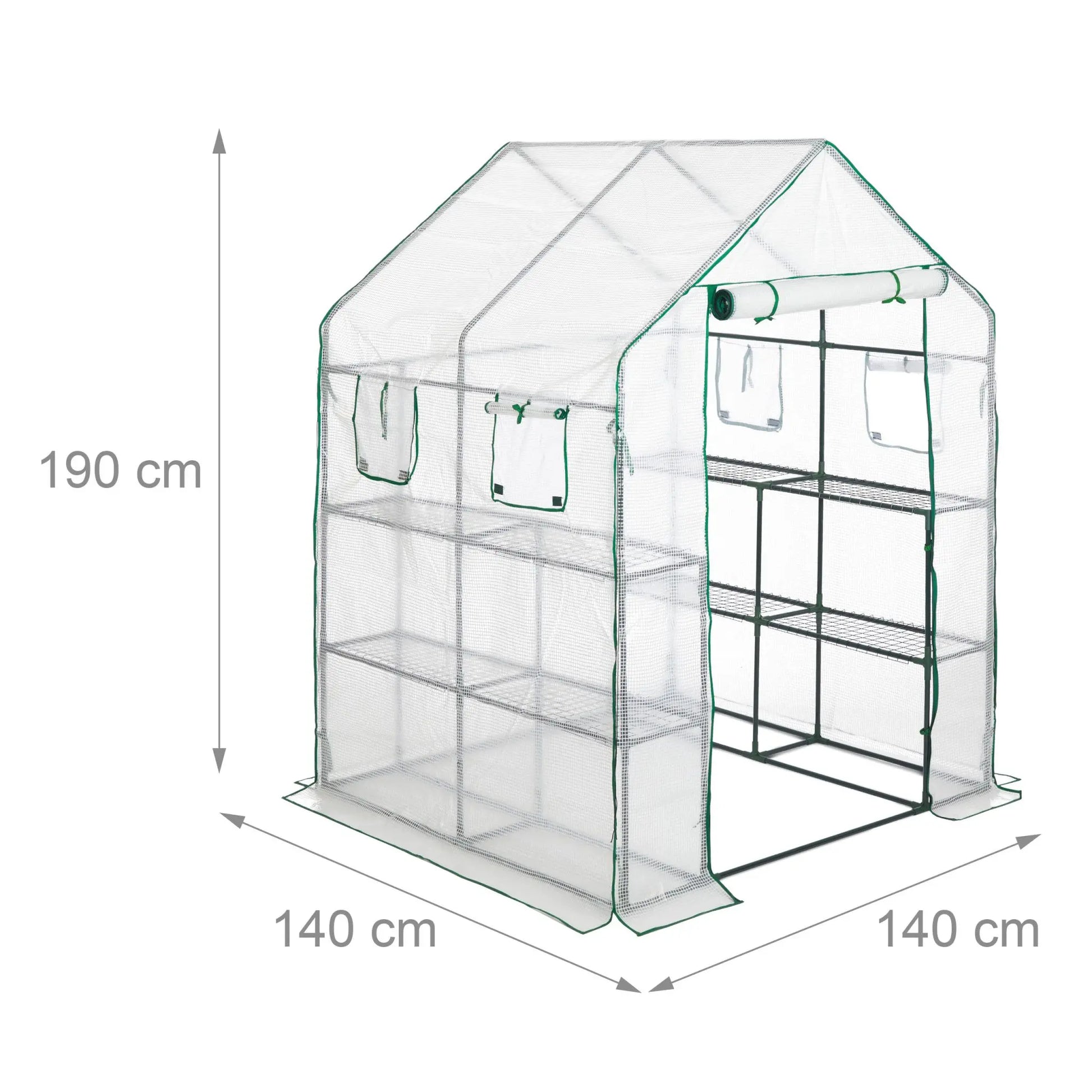 Begehbares Gewächshaus mit 4 Fenstern Dunkelgrün-Transparent von Relaxdays