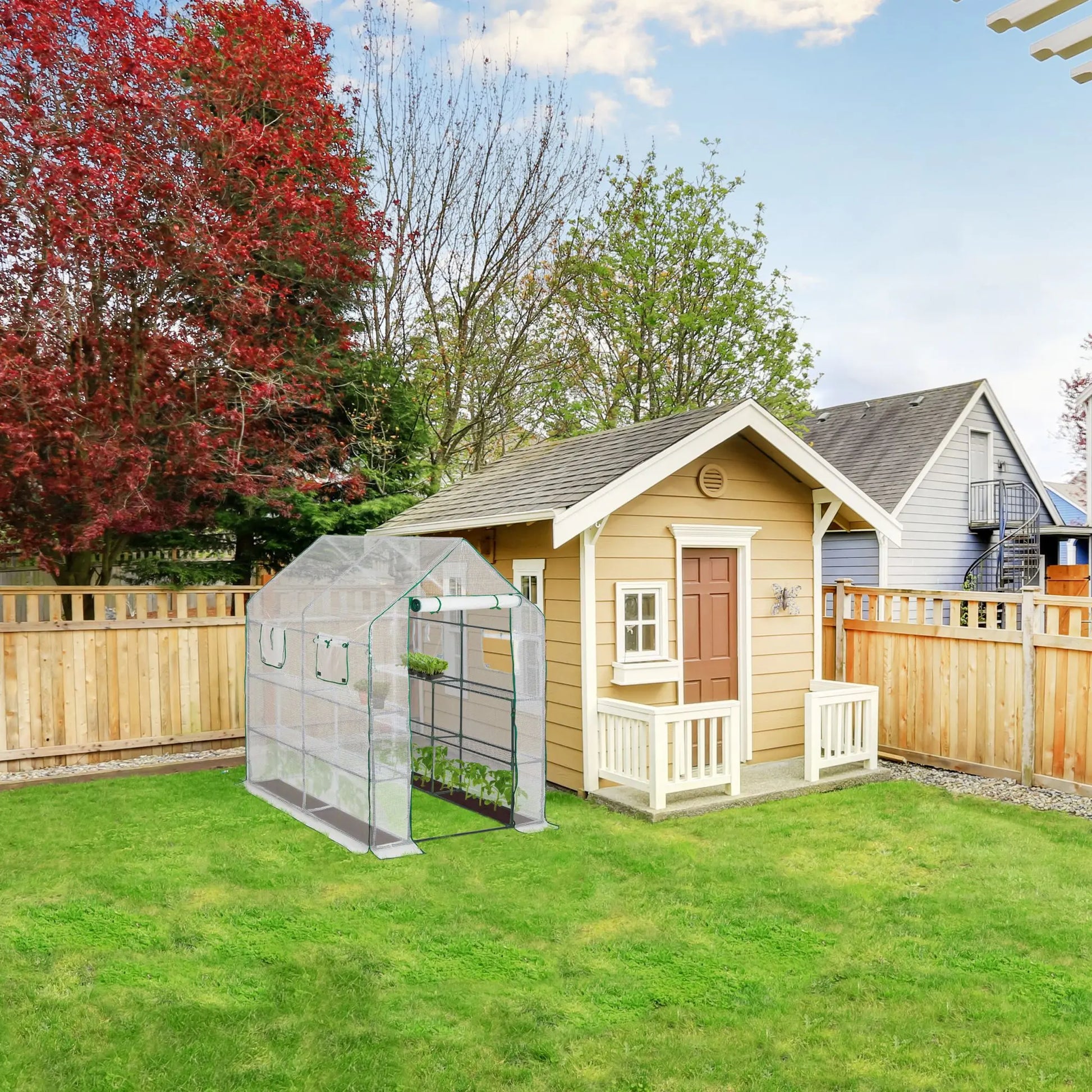 Begehbares Gewächshaus mit 4 Fenstern Dunkelgrün-Transparent von Relaxdays