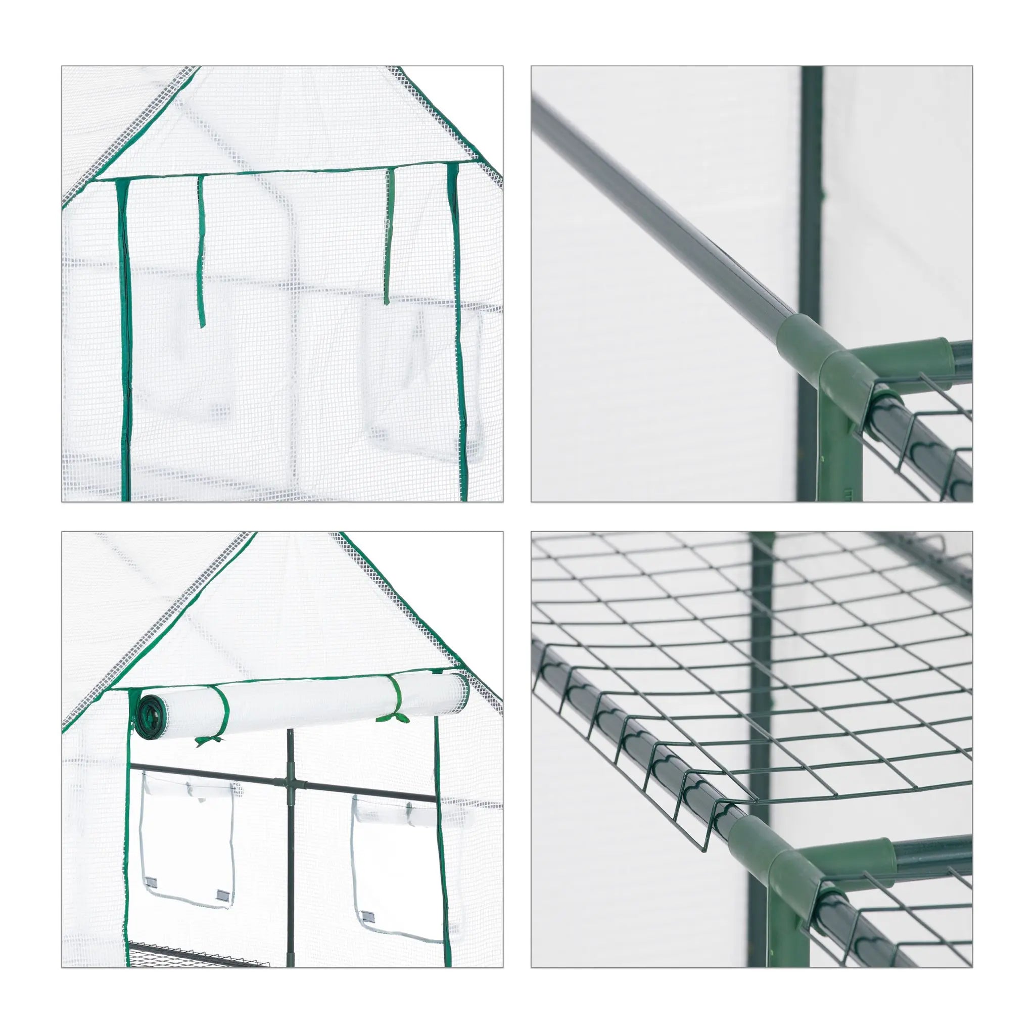 Begehbares Gewächshaus mit 4 Fenstern Dunkelgrün-Transparent von Relaxdays