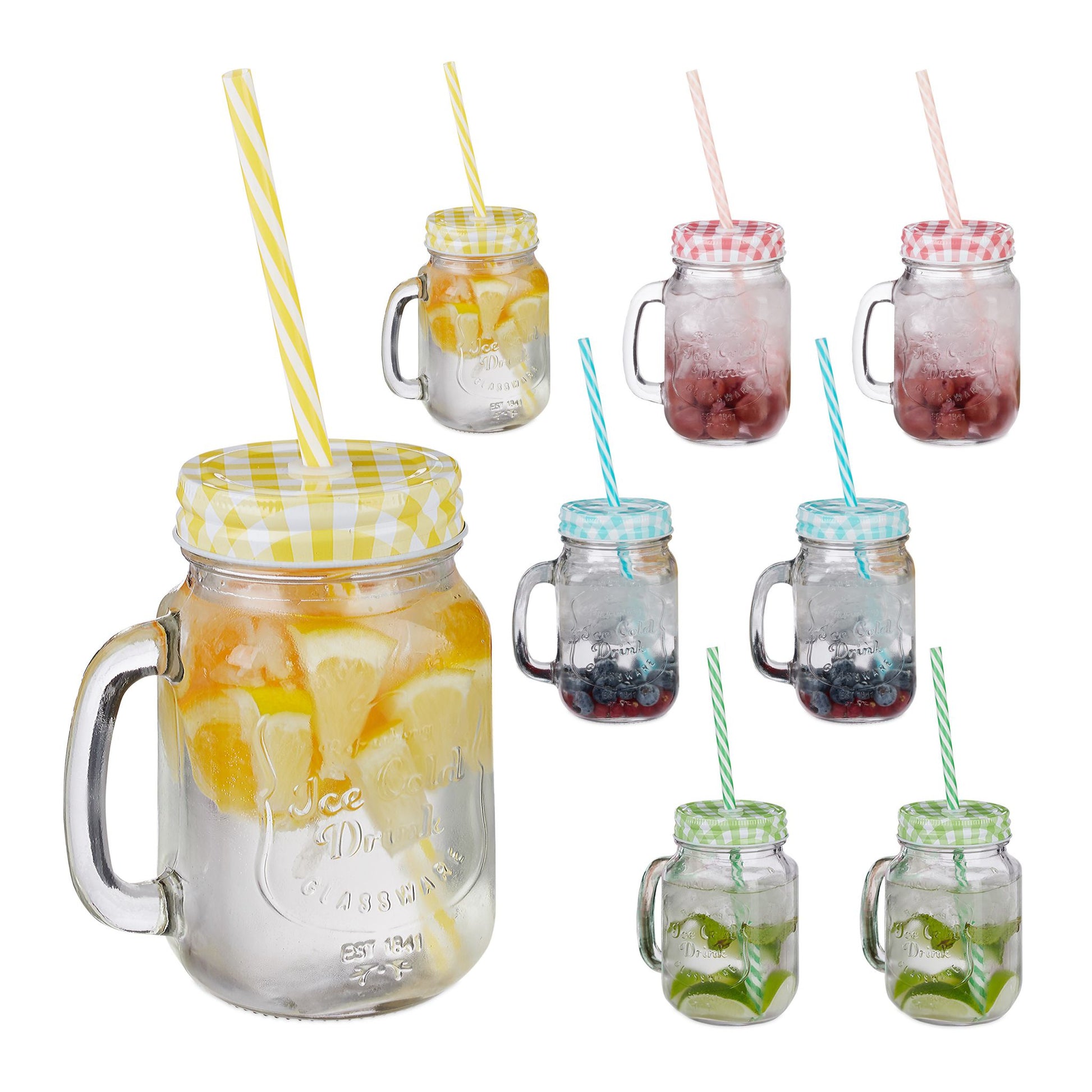 Trinkgläser mit Strohhalm 8er-Set Rot-Transparent-Türkis von Relaxdays