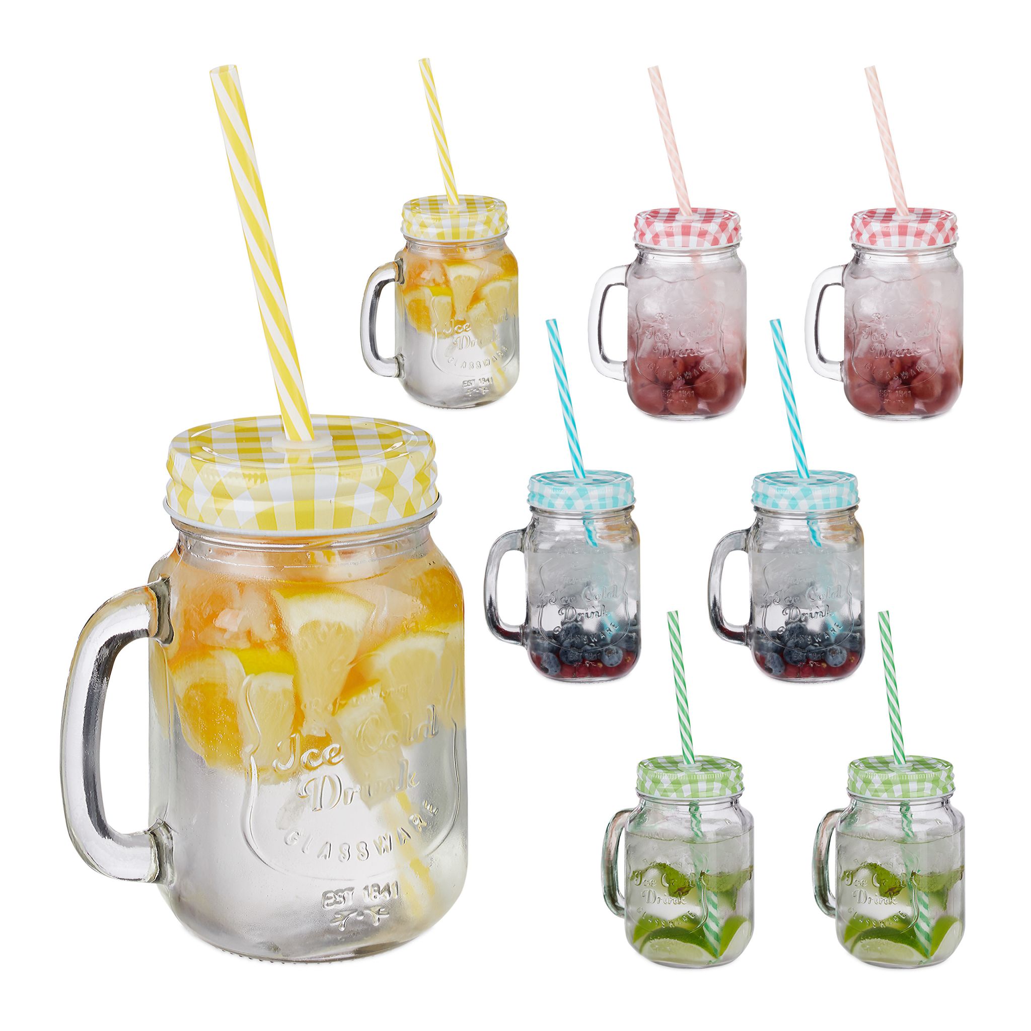 Trinkgläser mit Strohhalm 8er-Set Rot-Transparent-Türkis von Relaxdays