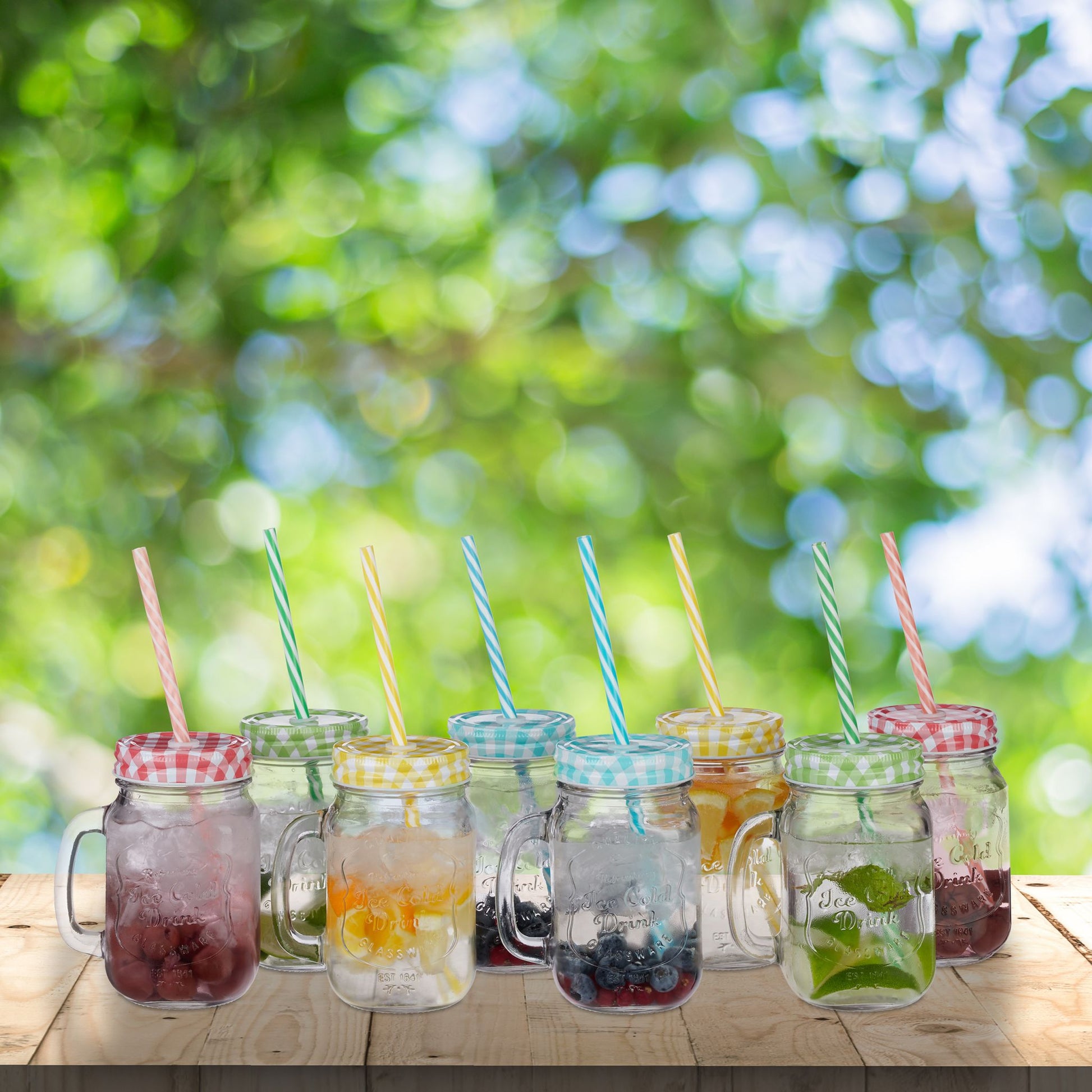 Trinkgläser mit Strohhalm 8er-Set Rot-Transparent-Türkis von Relaxdays